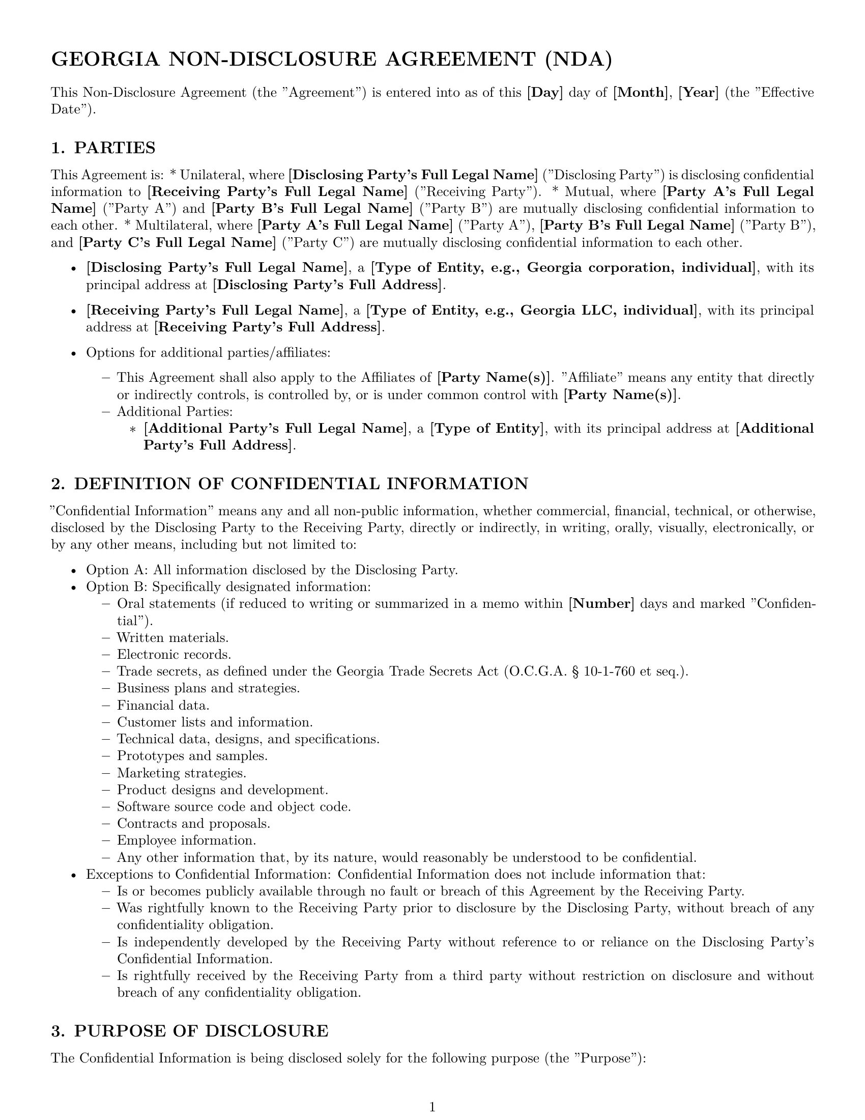 Preview page 1 of Pro Georgia nda template