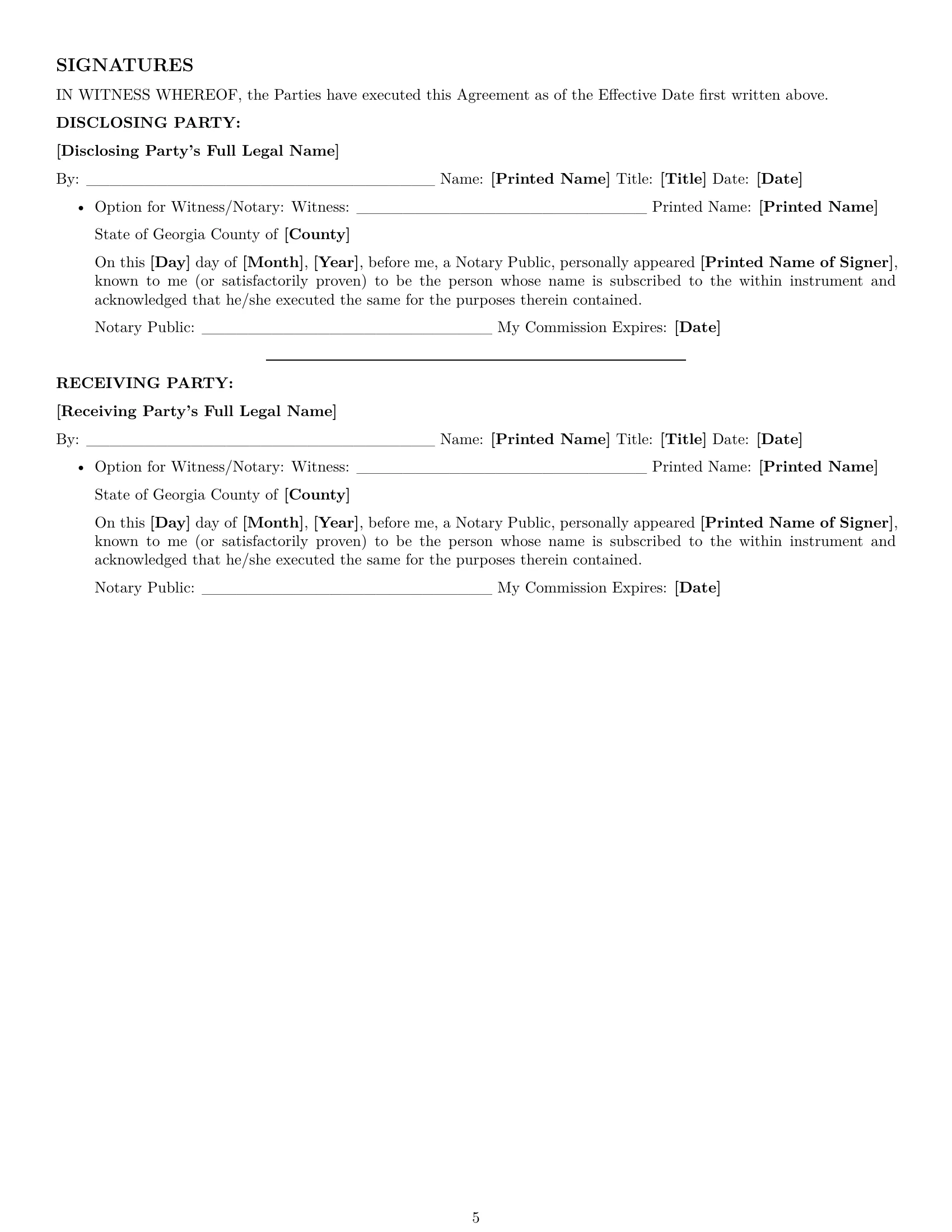 Preview page 5 of Pro Georgia nda template