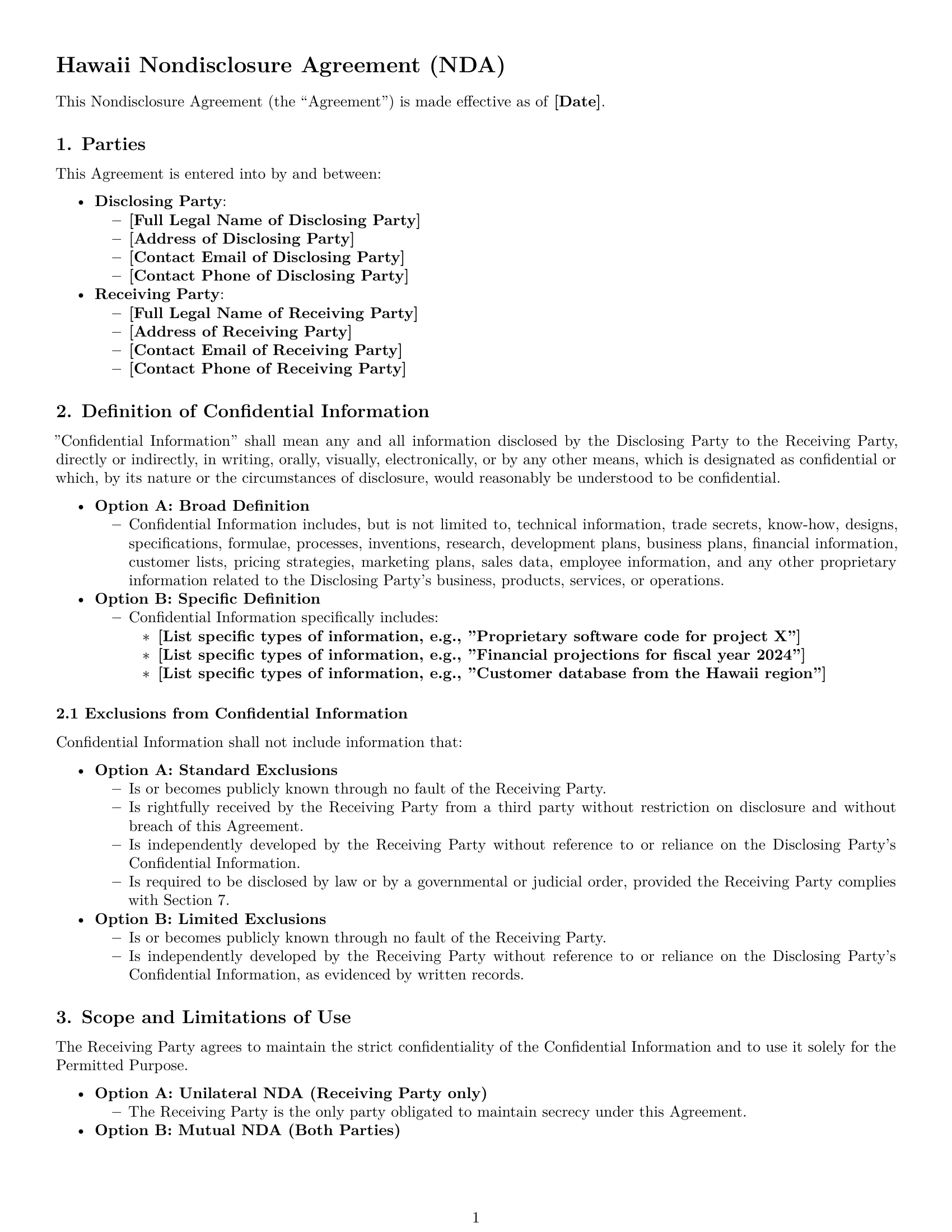 Preview page 1 of Pro Hawaii nda template
