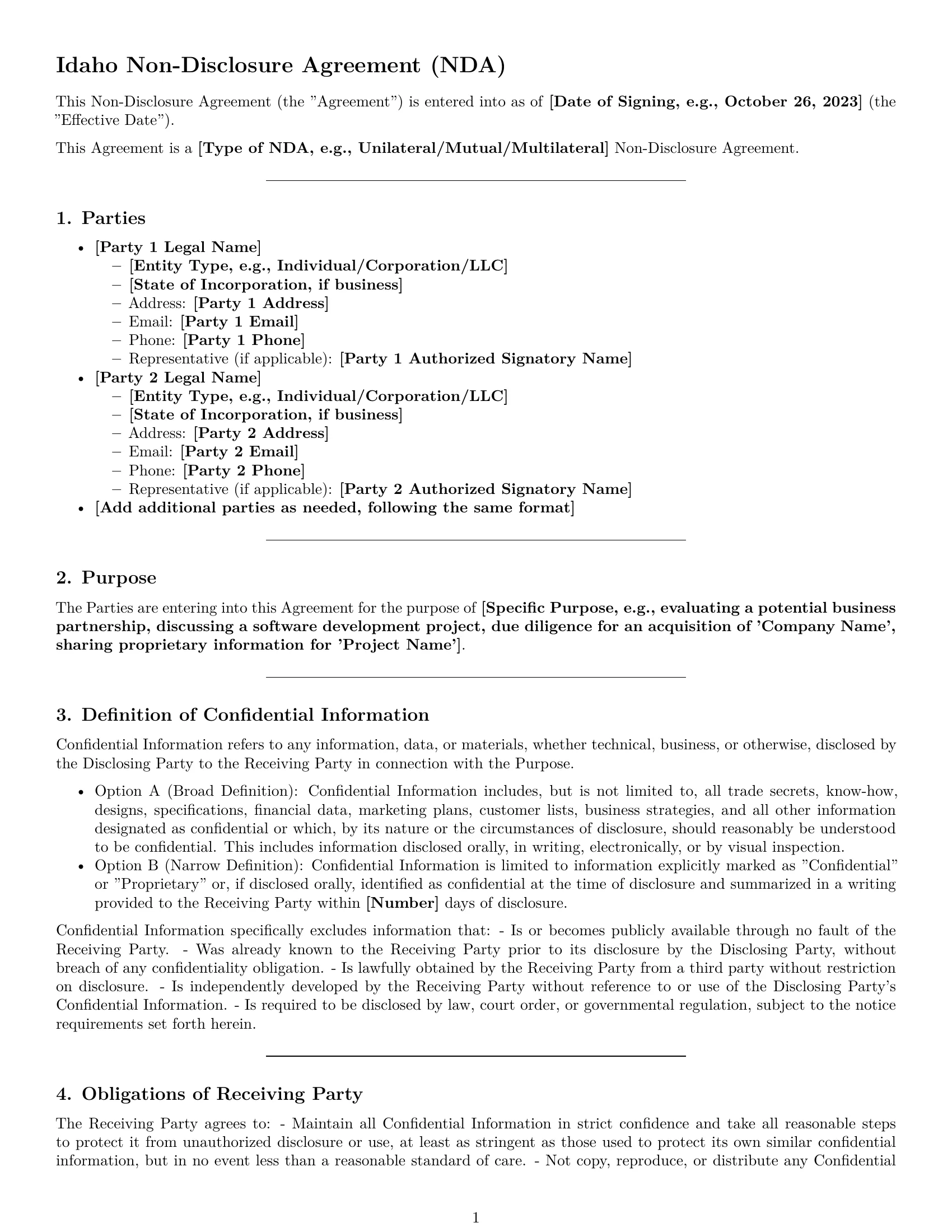 Preview page 1 of Pro Idaho nda template