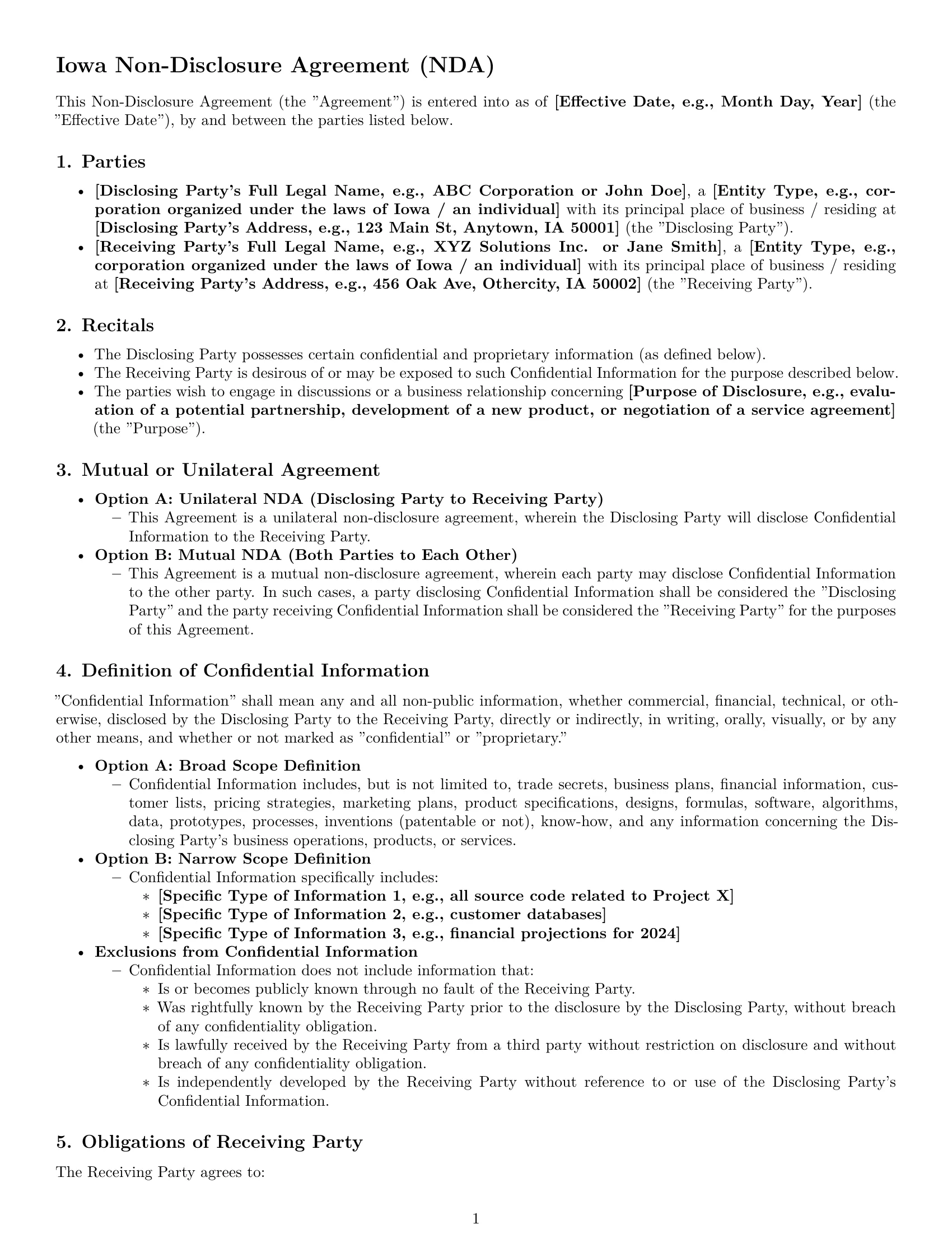Preview page 1 of Pro Iowa nda template