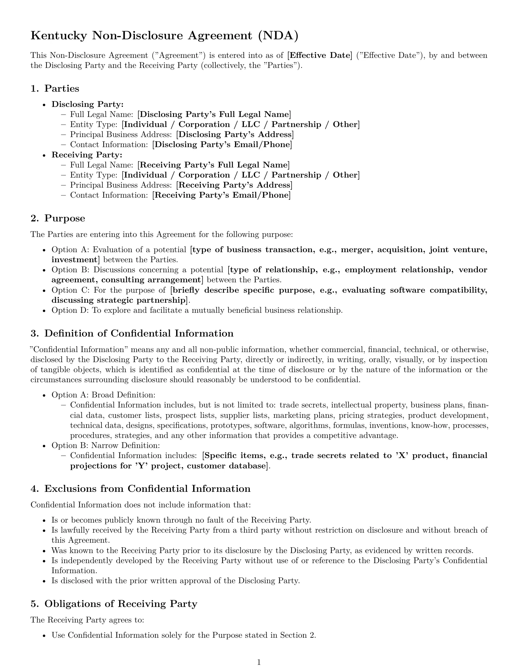 Preview page 1 of Pro Kentucky nda template