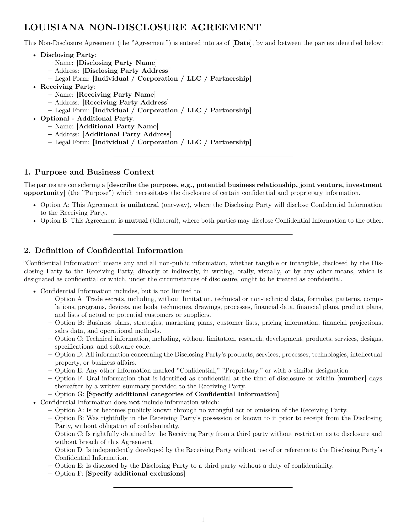 Preview page 1 of Pro Louisiana nda template