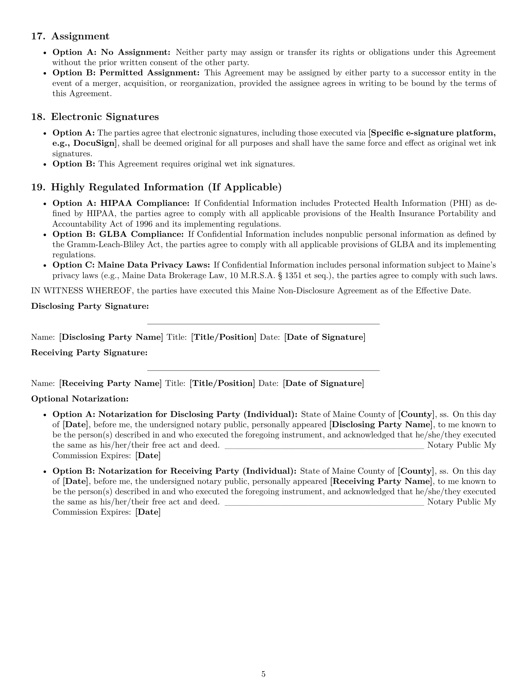 Preview page 5 of Pro Maine nda template