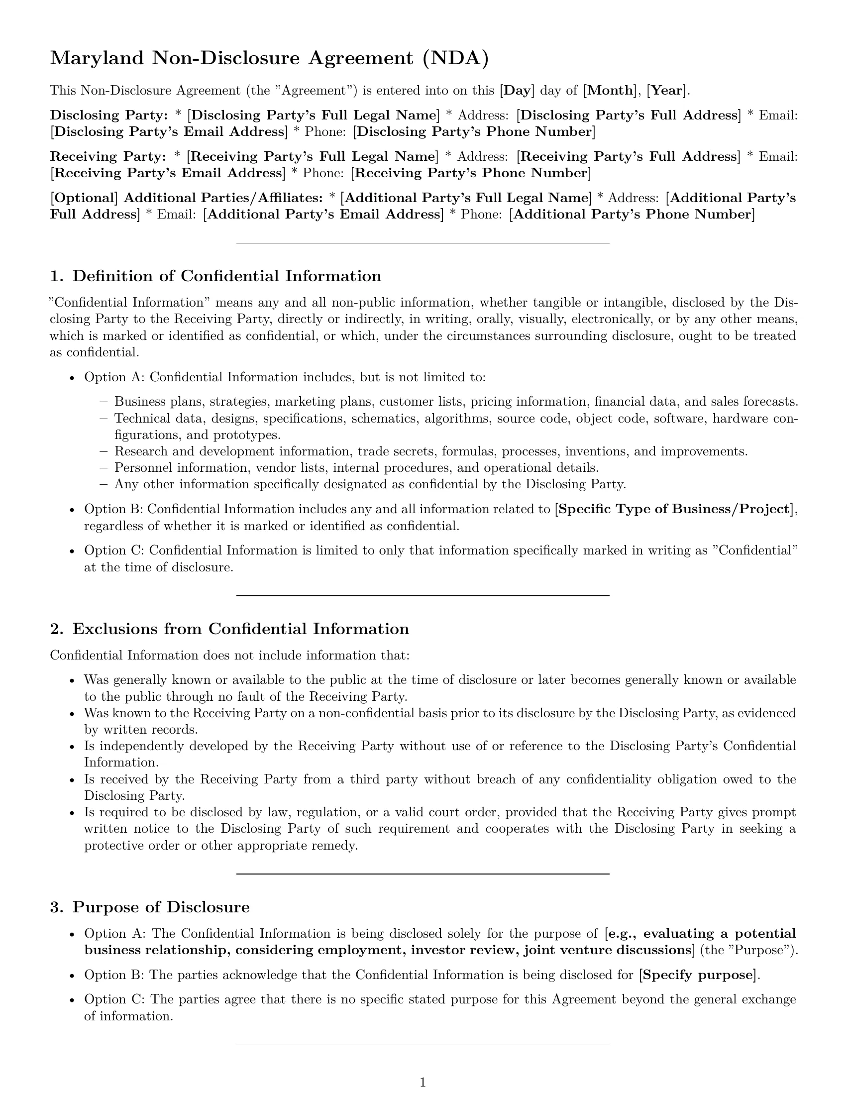 Preview page 1 of Pro Maryland nda template