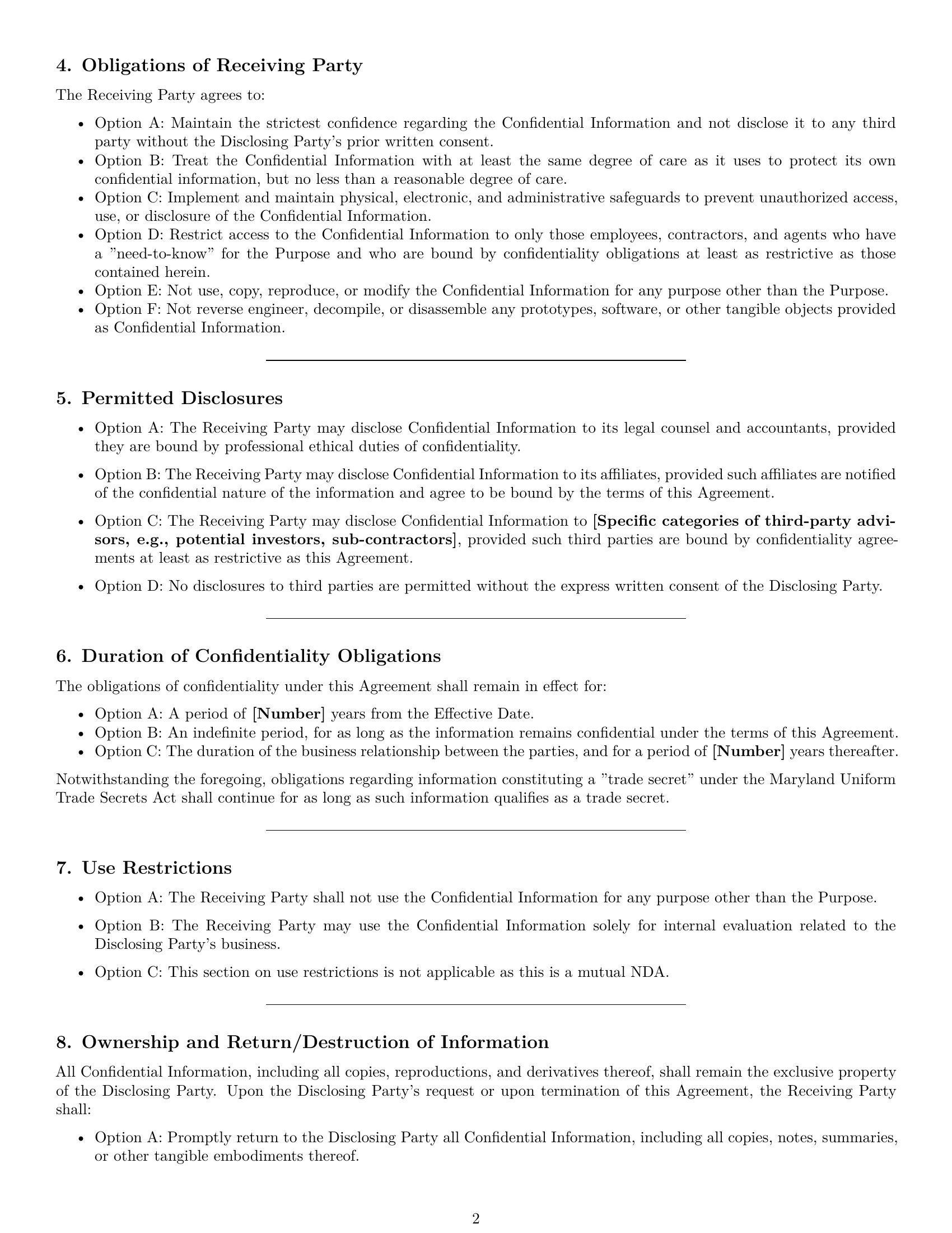 Preview page 2 of Pro Maryland nda template