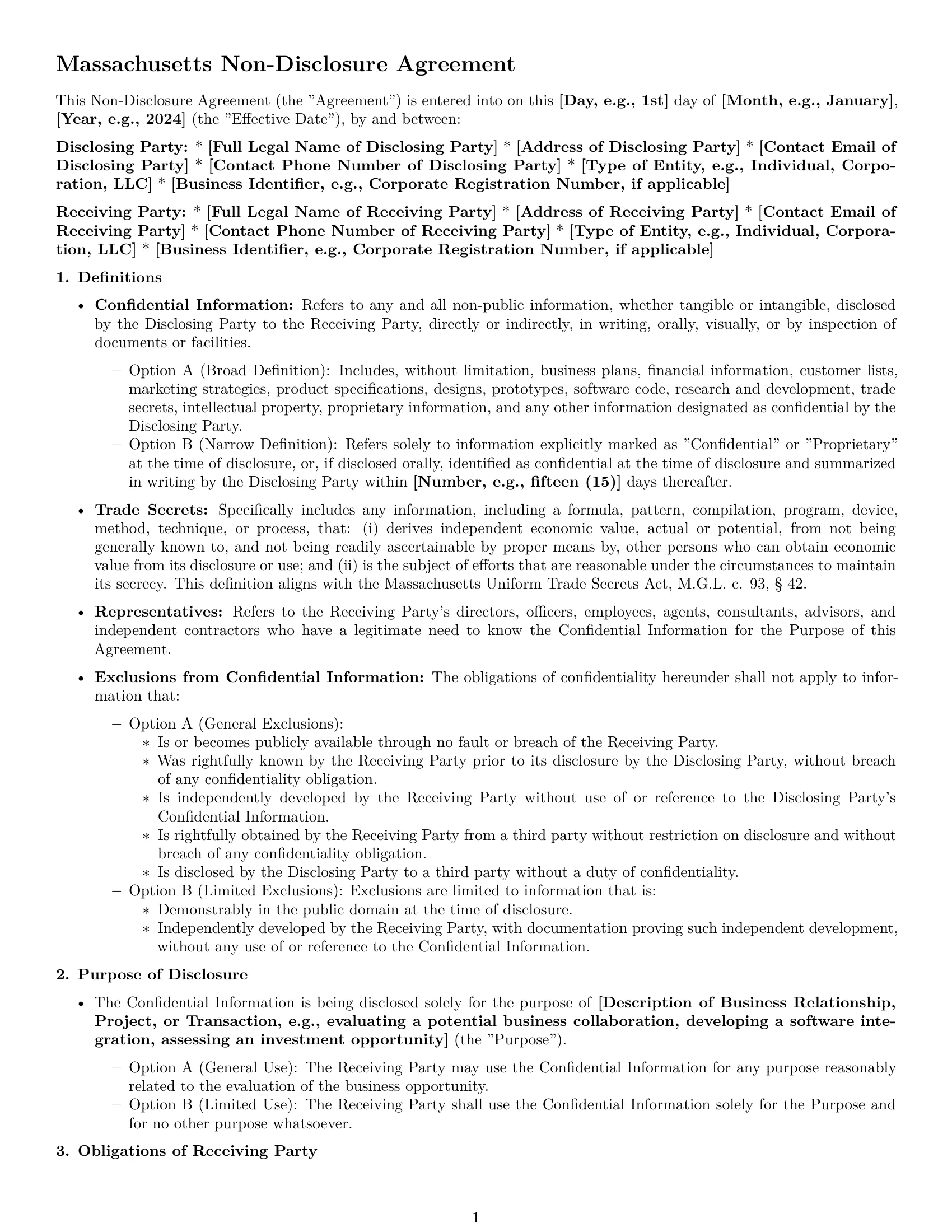 Preview page 1 of Pro Massachusetts nda template