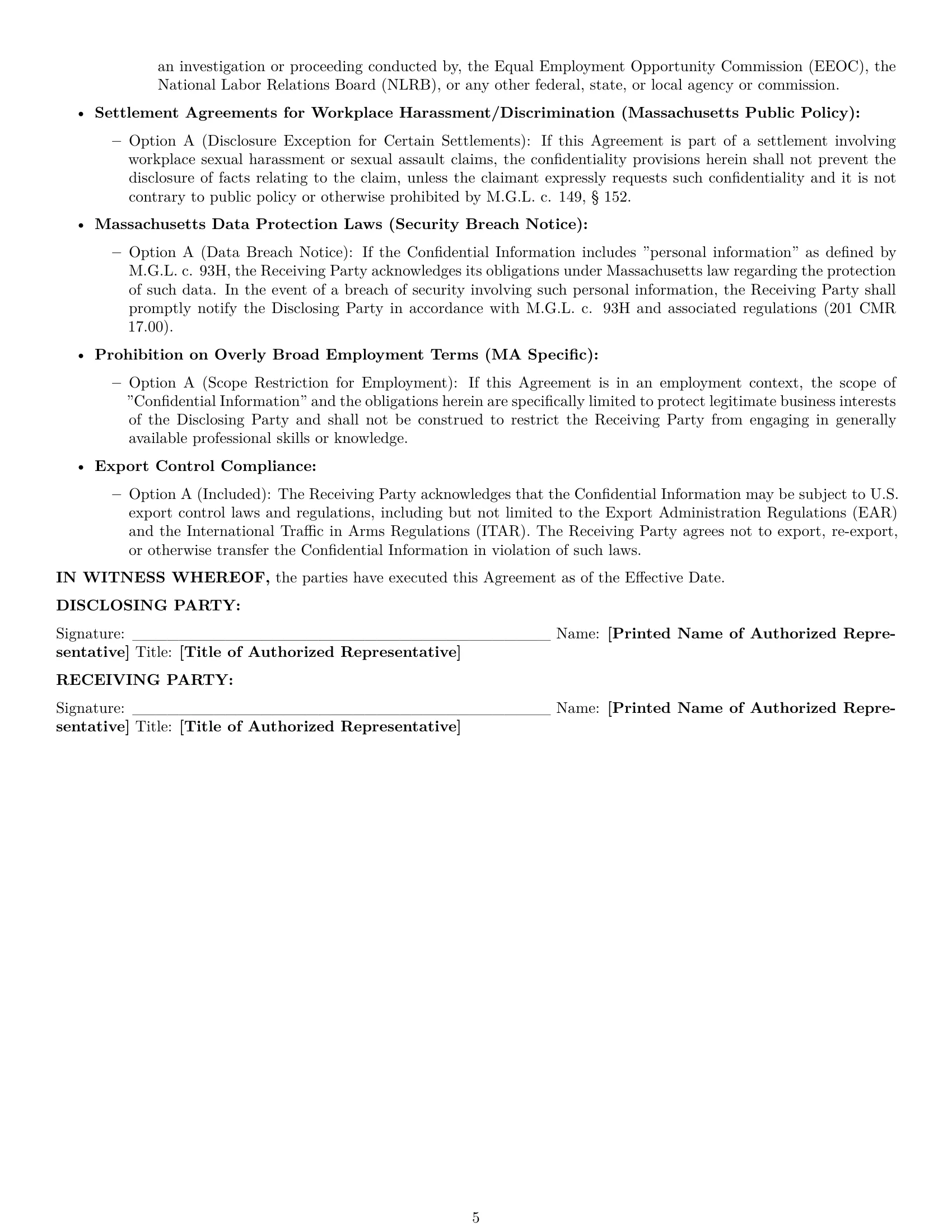 Preview page 5 of Pro Massachusetts nda template