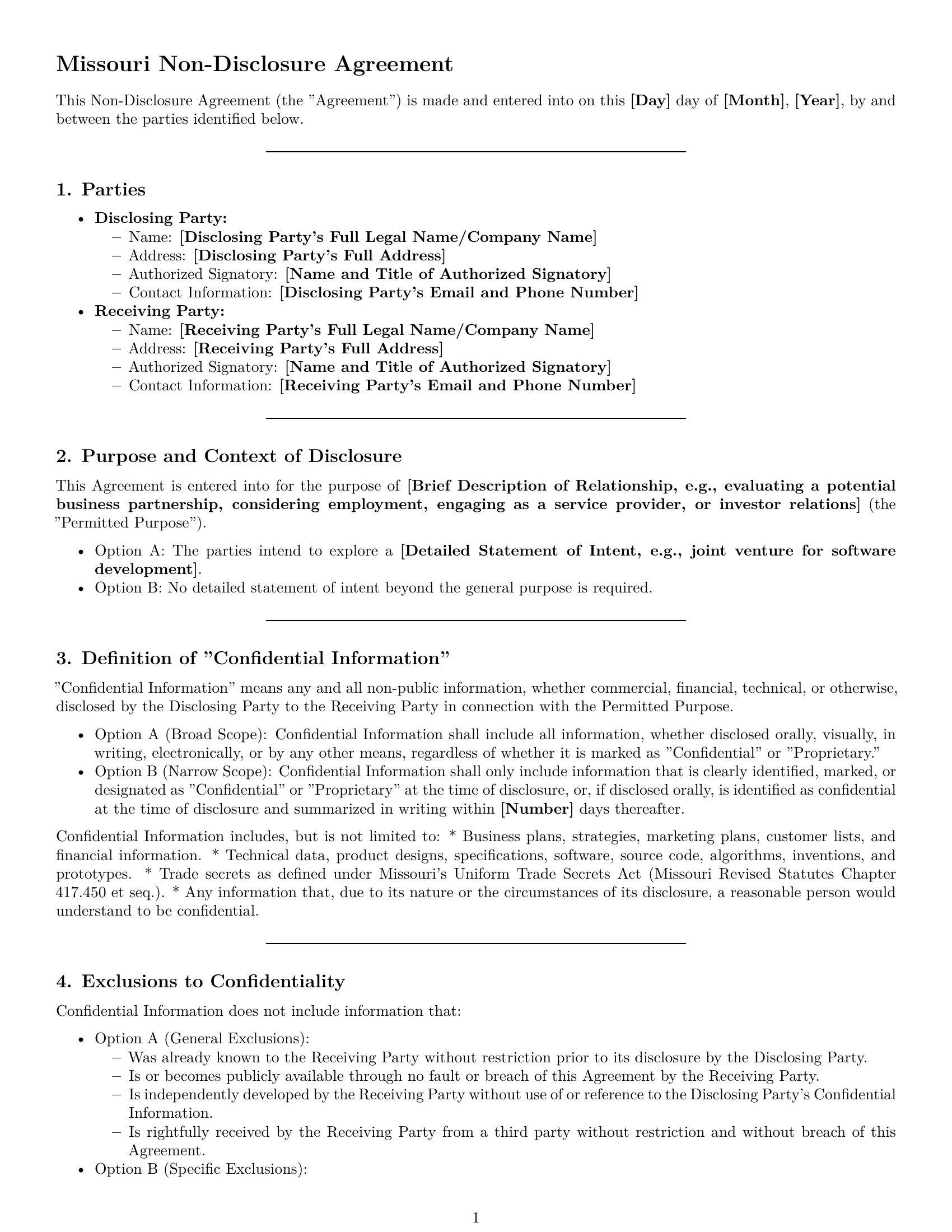 Preview page 1 of Pro Missouri nda template