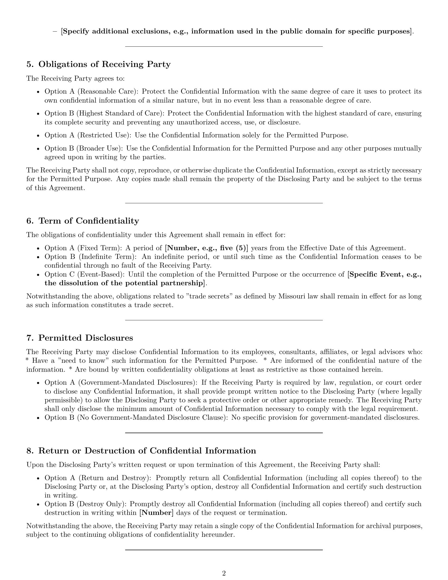 Preview page 2 of Pro Missouri nda template
