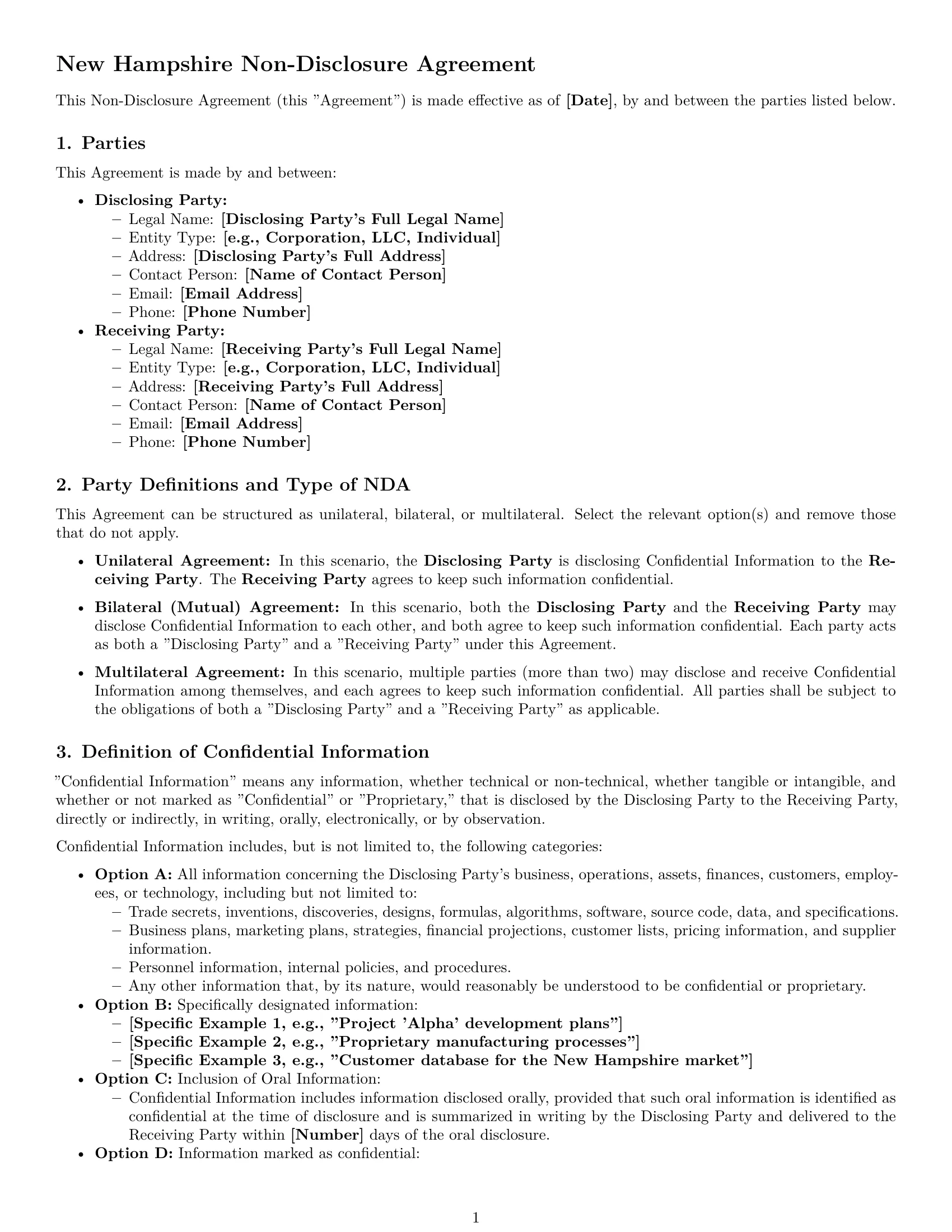 Preview page 1 of Pro New Hampshire nda template