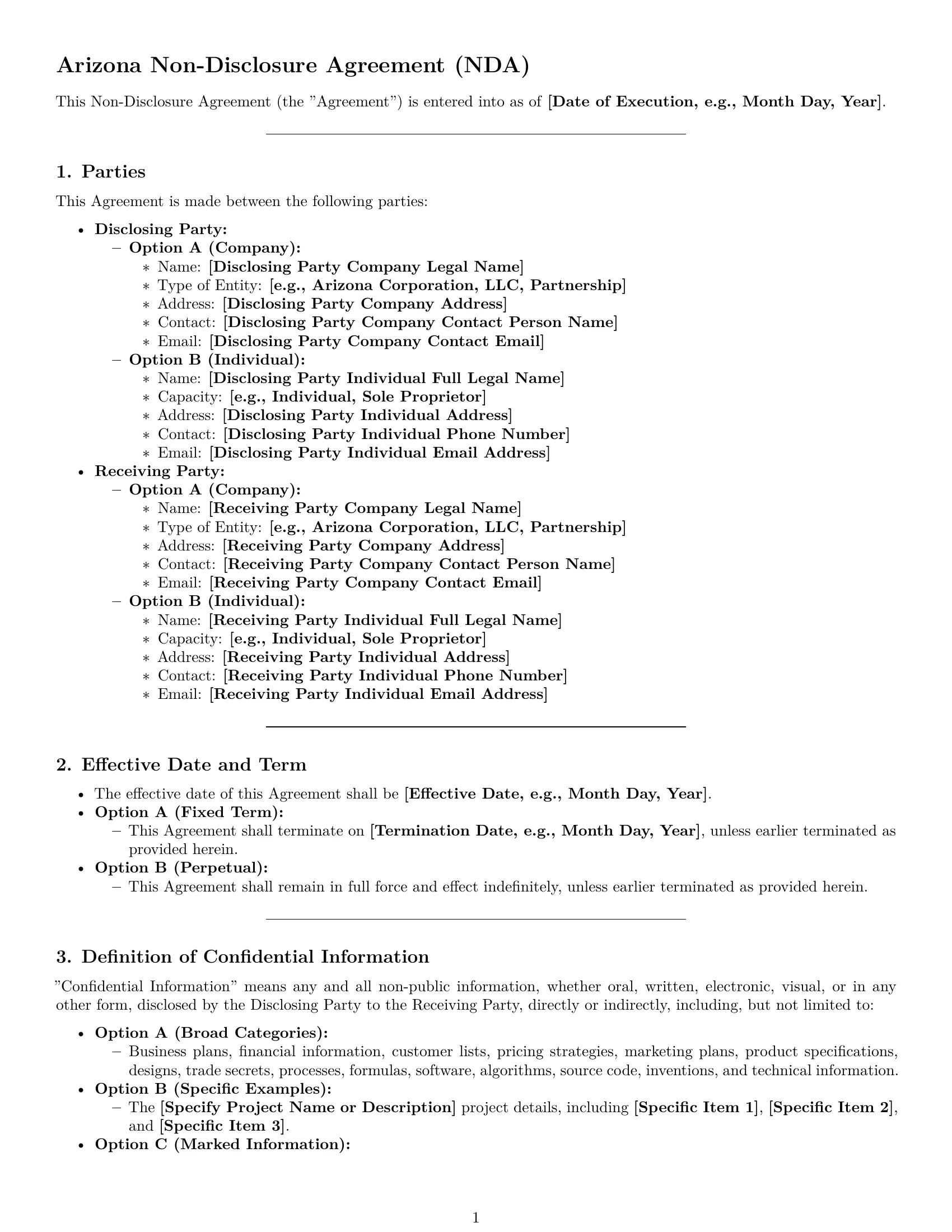 Preview page 1 of Pro Arizona nda template