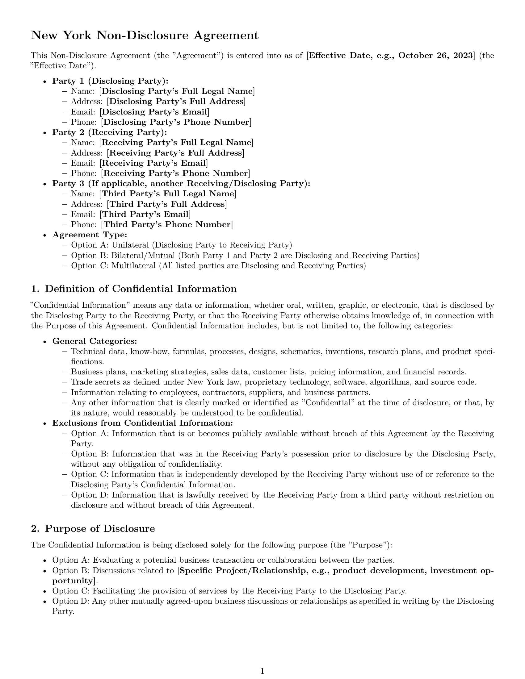 Preview page 1 of Pro New York nda template