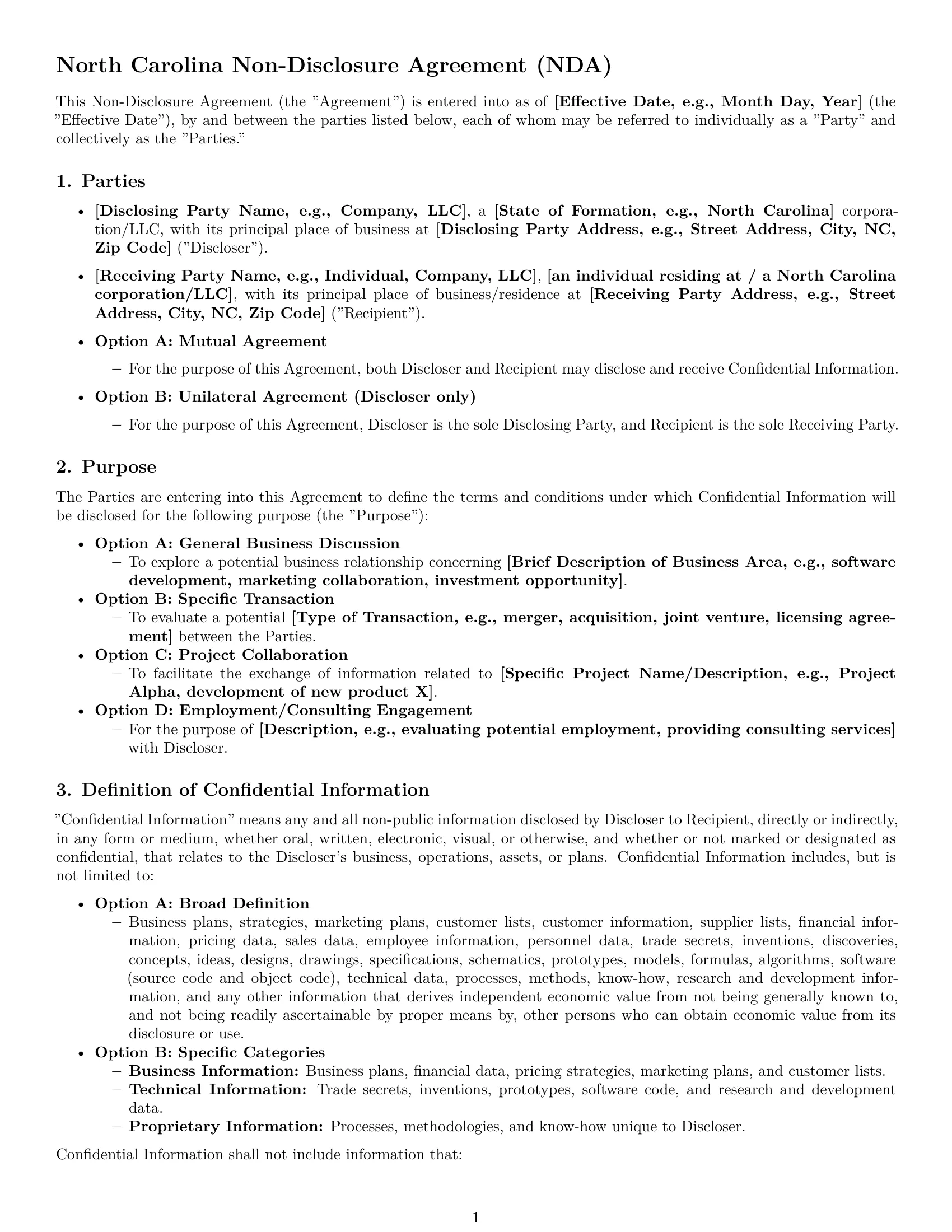 Preview page 1 of Pro North Carolina nda template