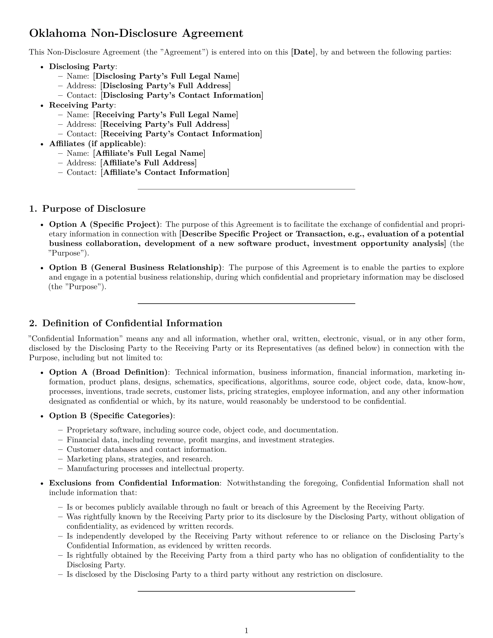 Preview page 1 of Pro Oklahoma nda template