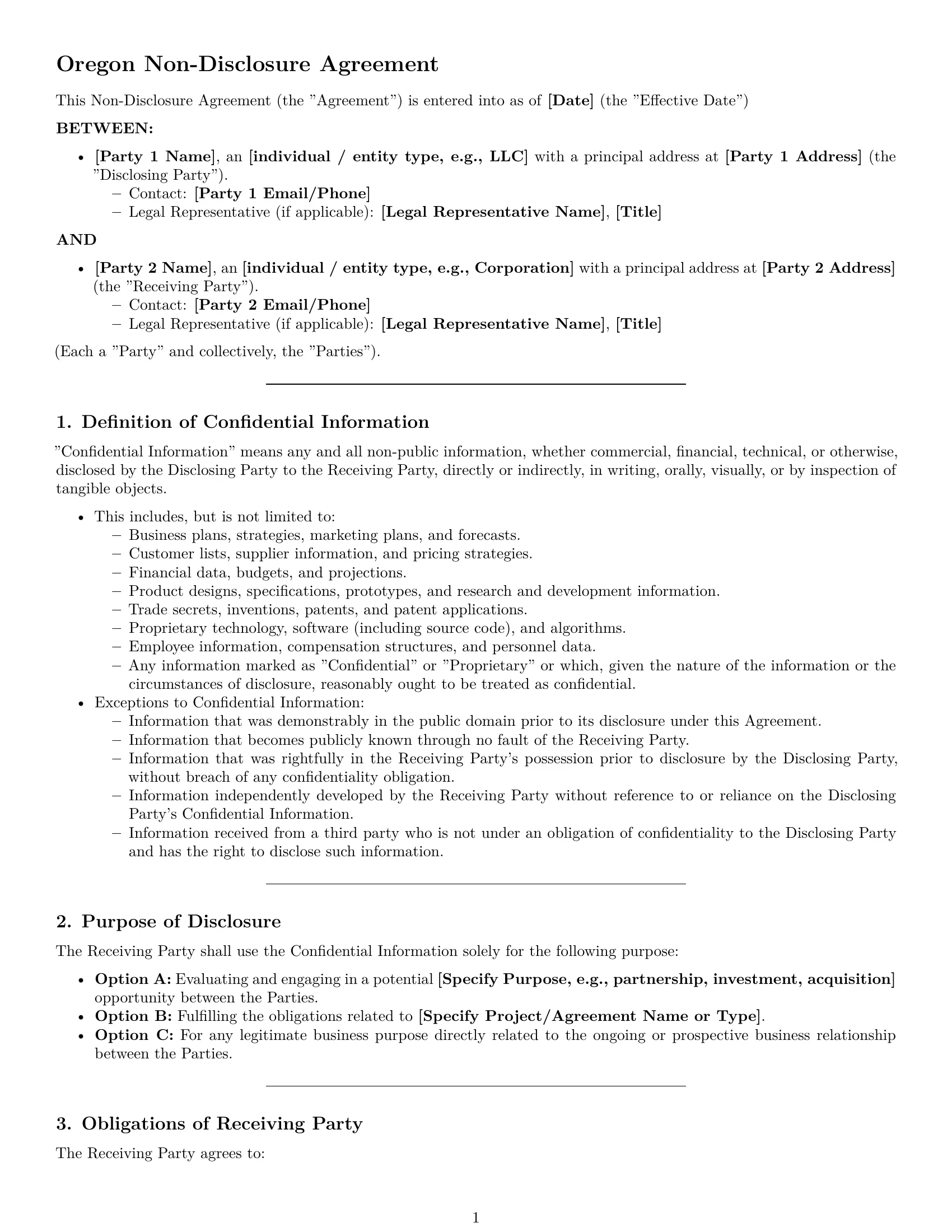 Preview page 1 of Pro Oregon nda template