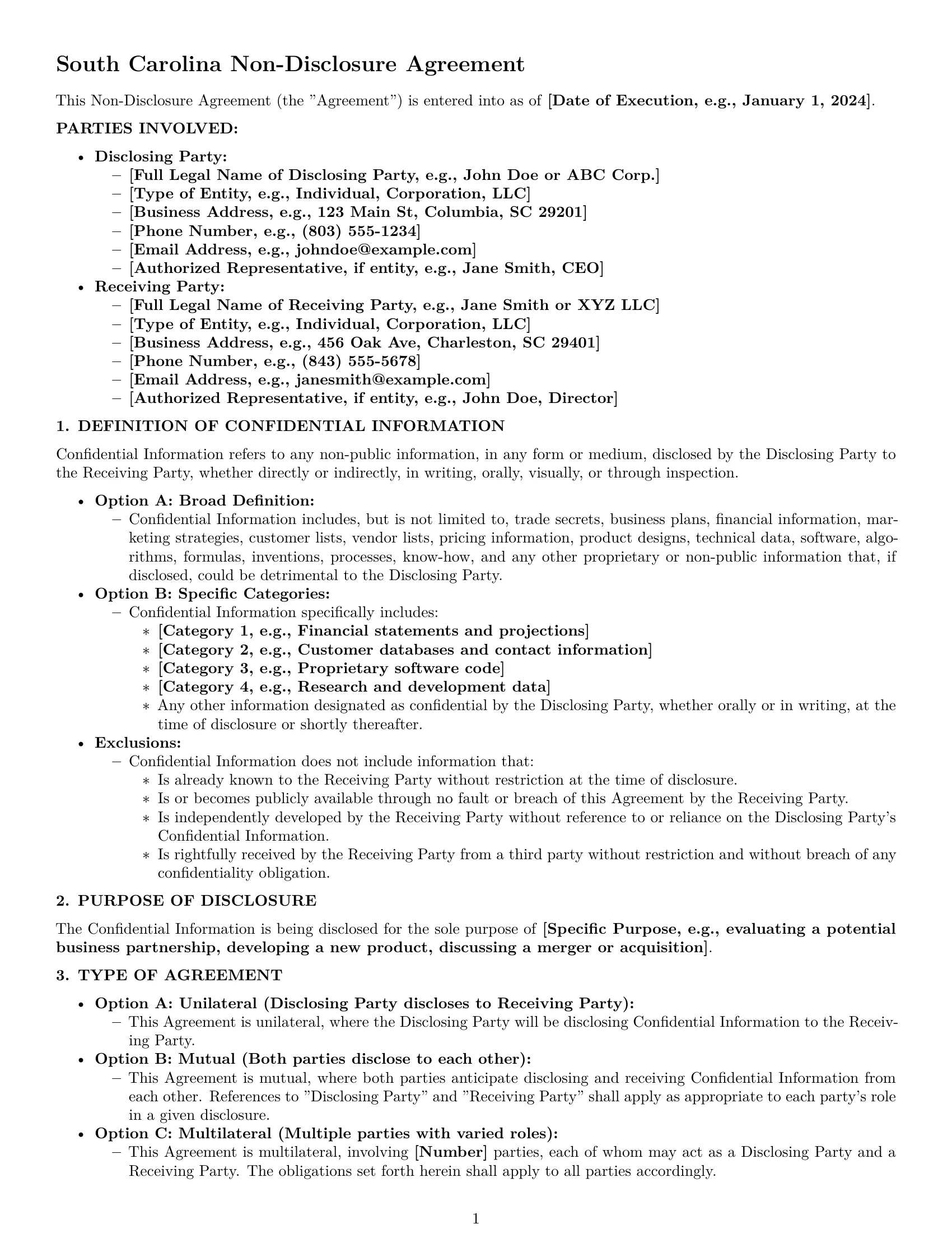 Preview page 1 of Pro South Carolina nda template