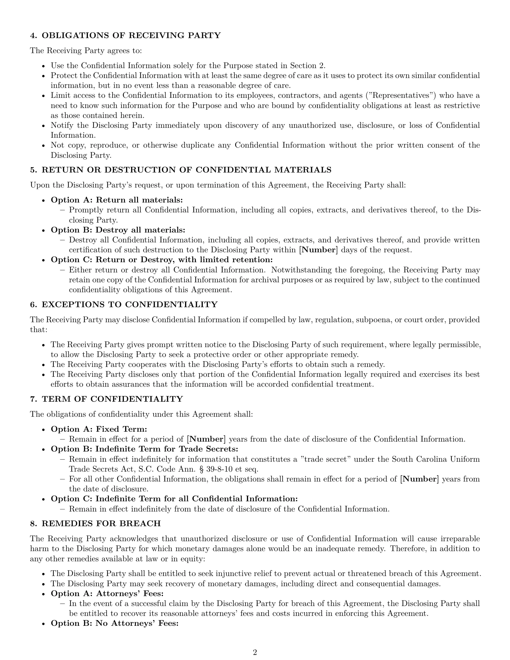 Preview page 2 of Pro South Carolina nda template