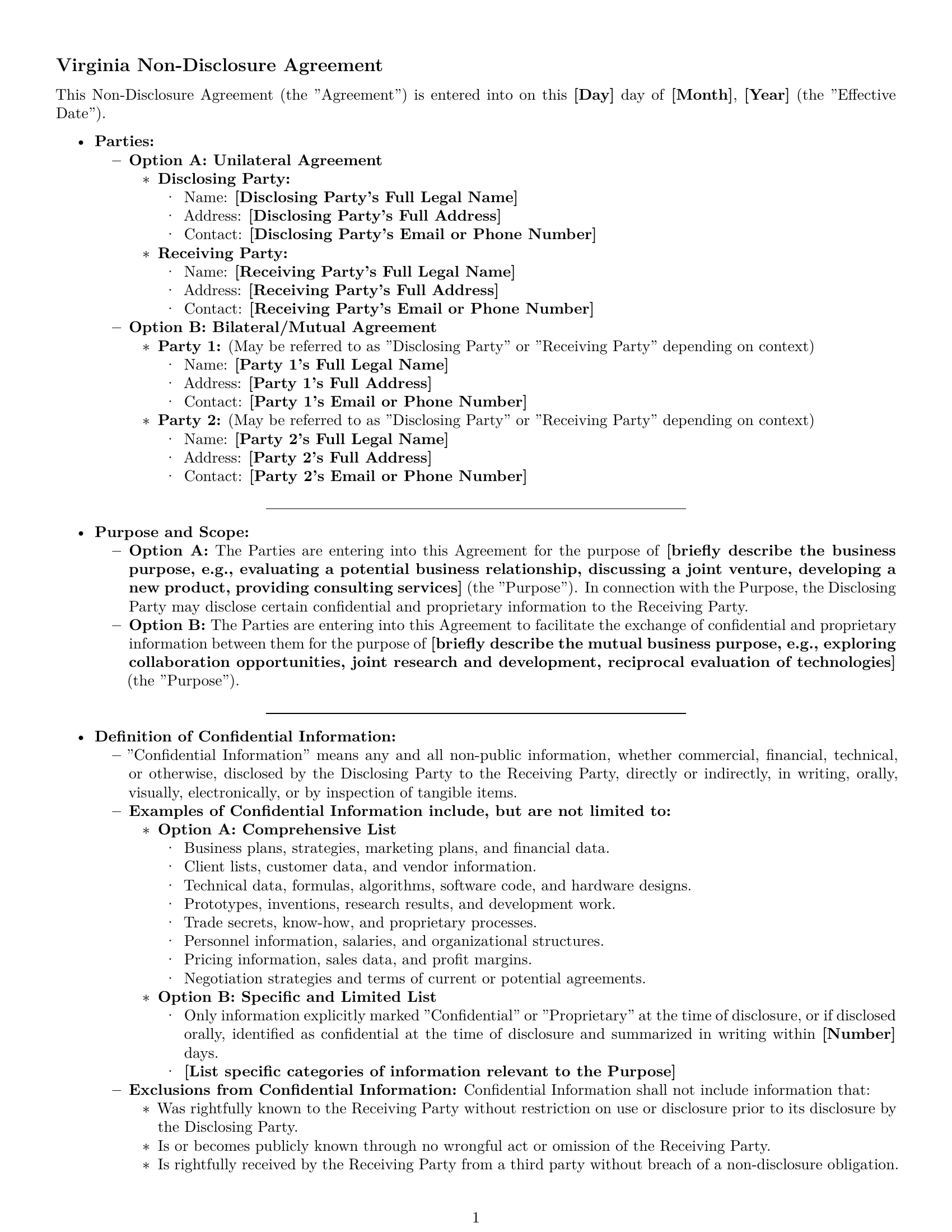 Preview page 1 of Pro Virginia nda template