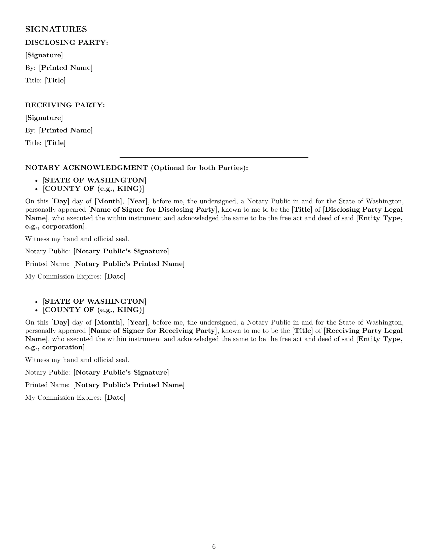 Preview page 6 of Pro Washington nda template
