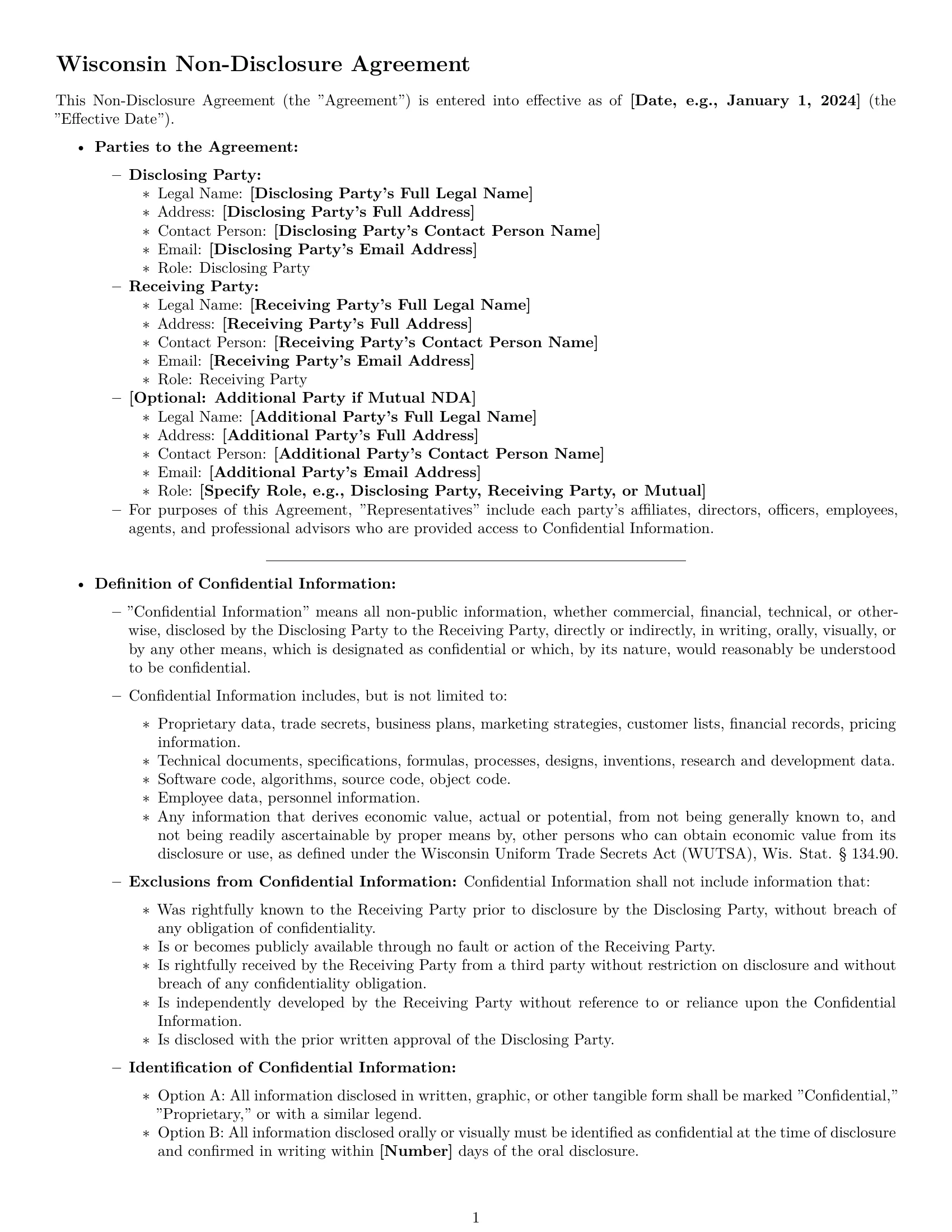 Preview page 1 of Pro Wisconsin nda template