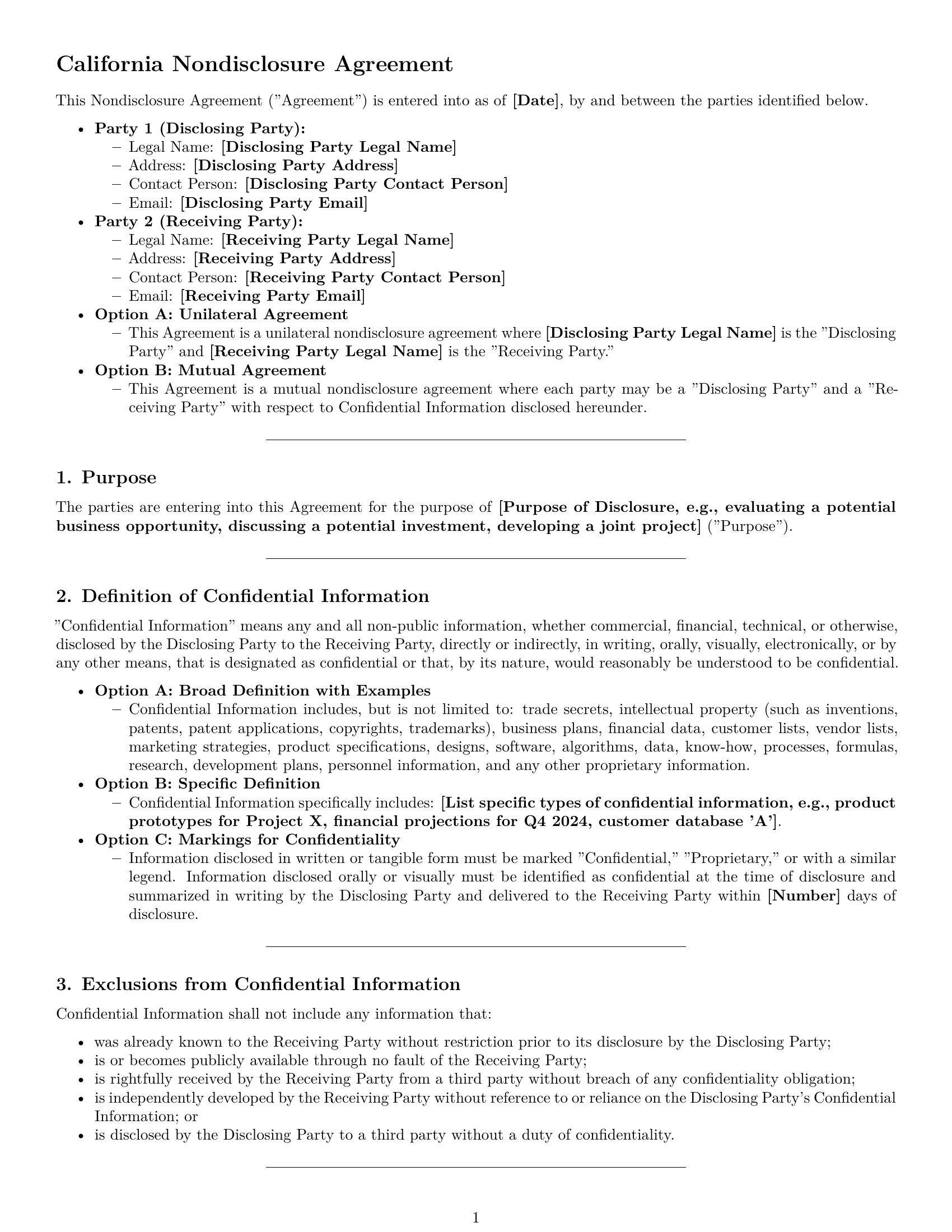 Preview page 1 of Pro California nda template