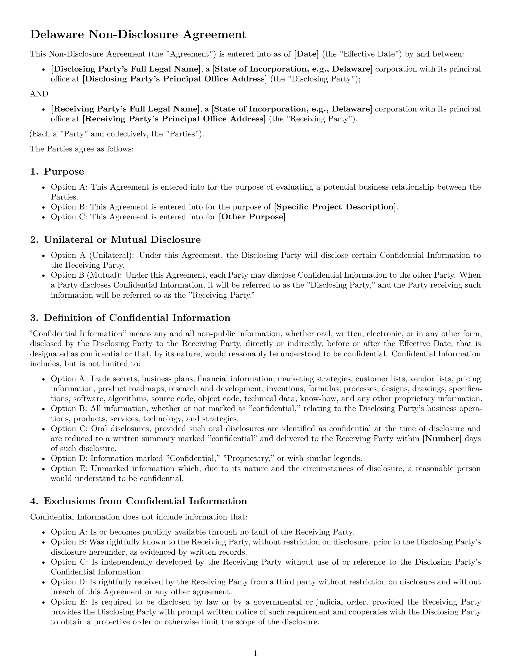 Preview page 1 of Pro Delaware nda template