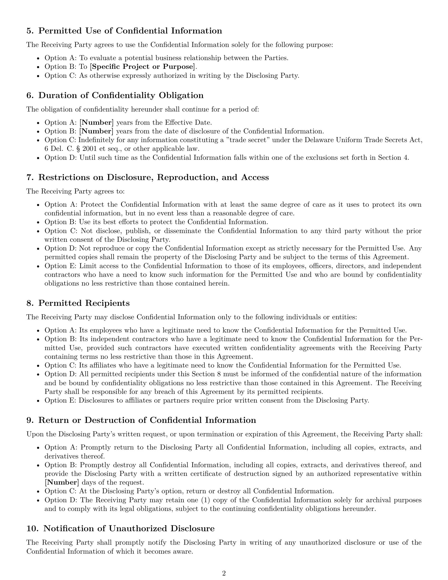 Preview page 2 of Pro Delaware nda template