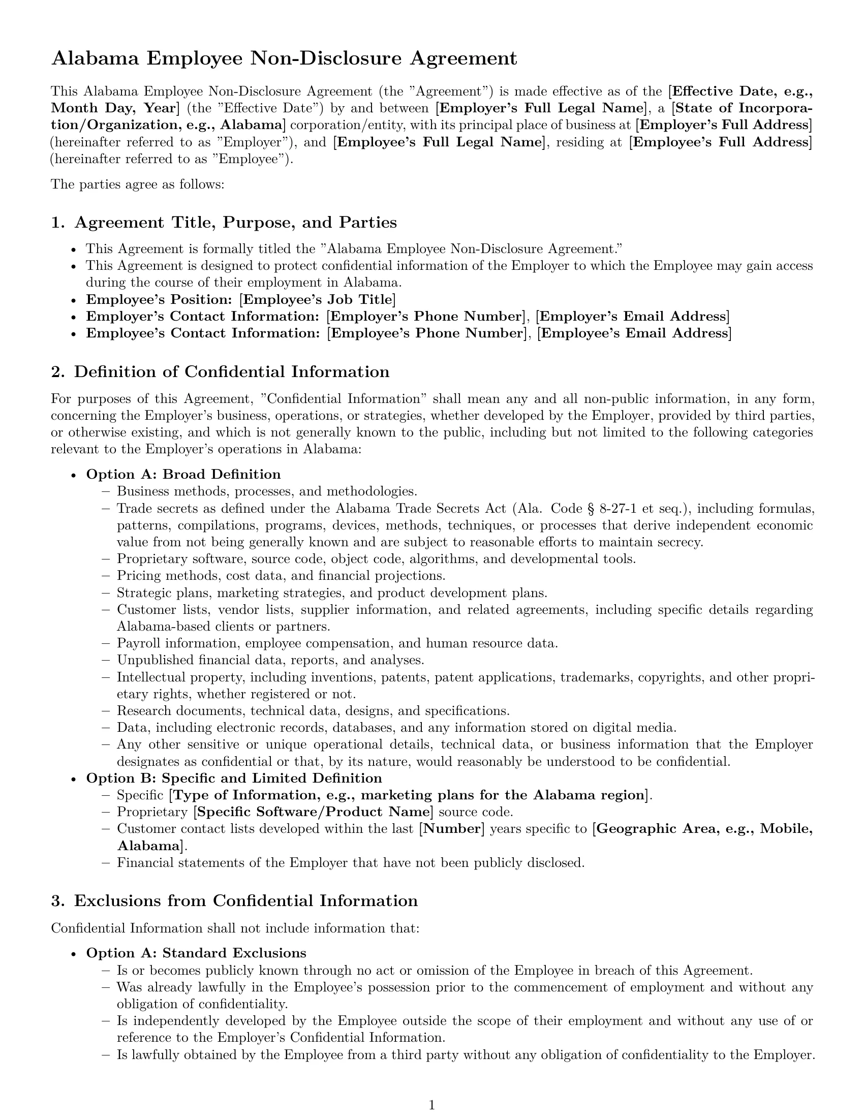 Preview page 1 of Pro Alabama employee nda template