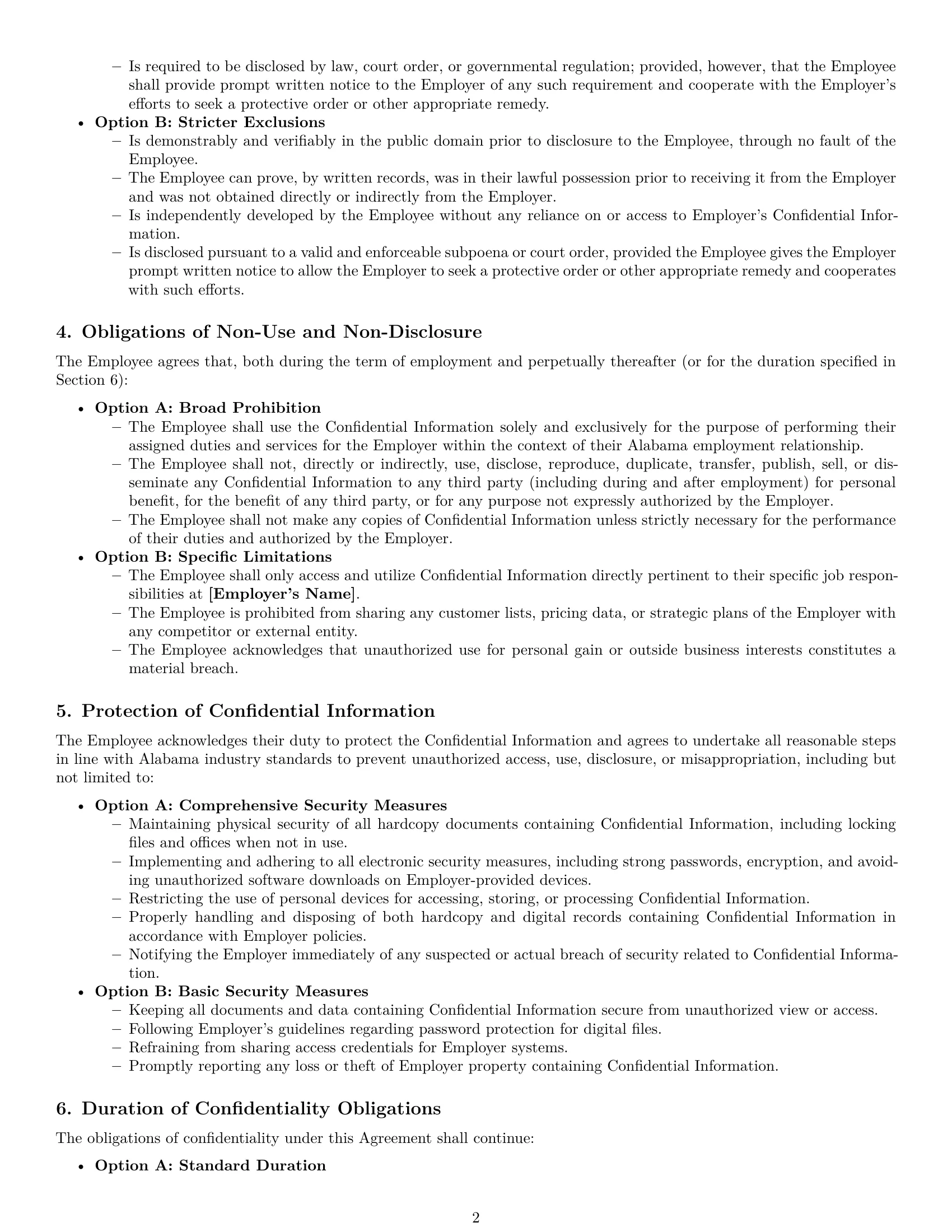 Preview page 2 of Pro Alabama employee nda template