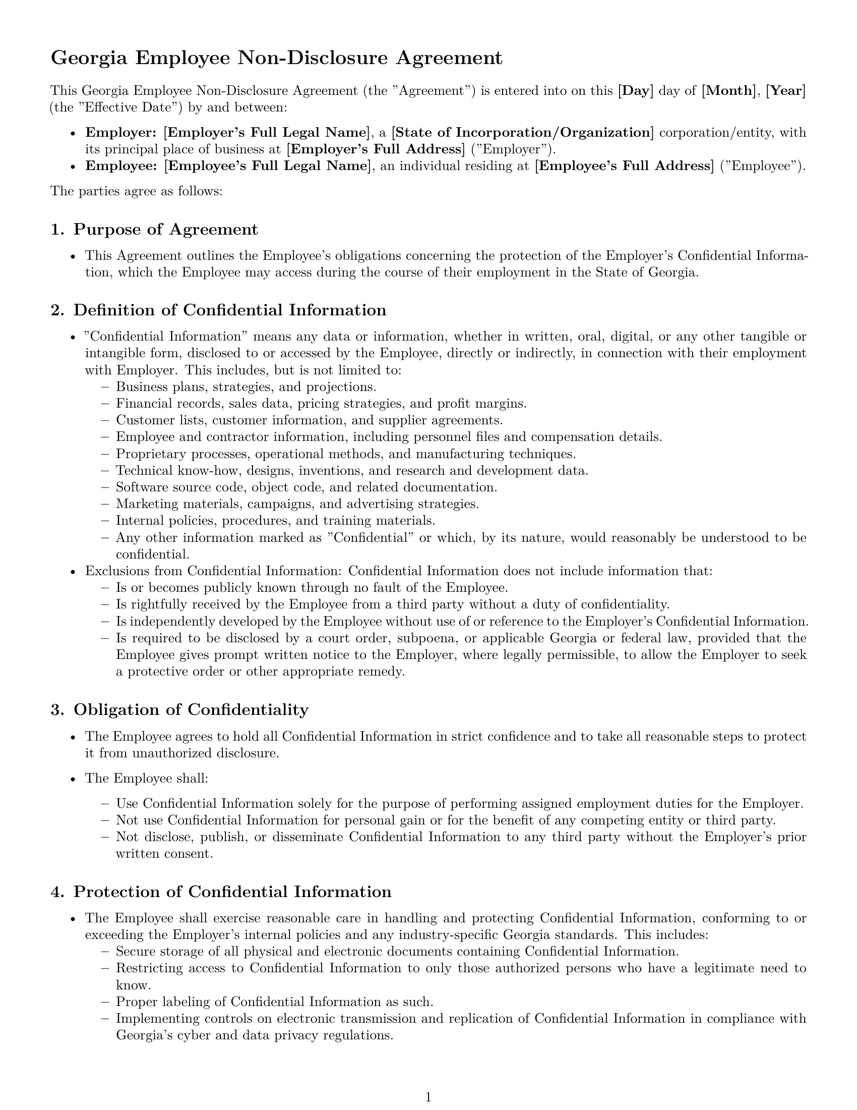 Preview page 1 of Pro Georgia employee nda template