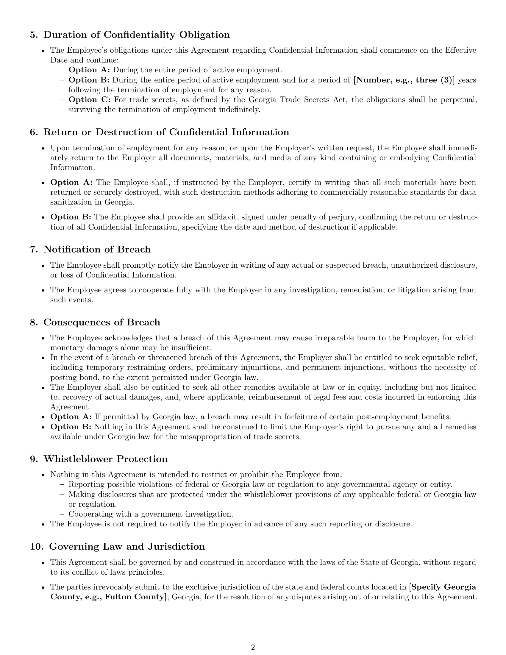 Preview page 2 of Pro Georgia employee nda template