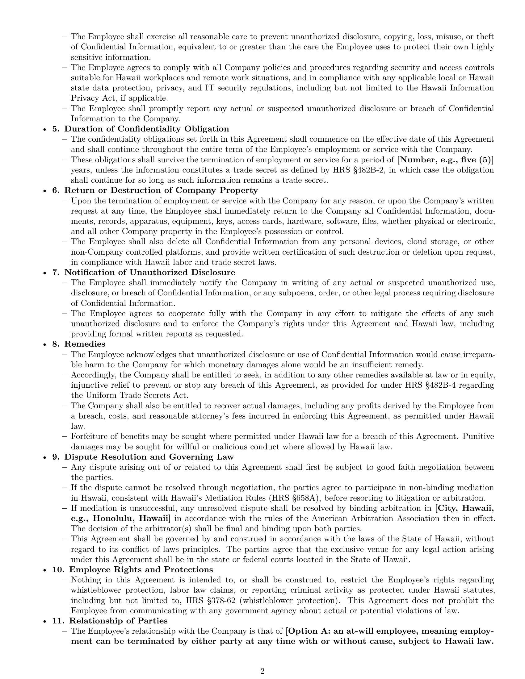 Preview page 2 of Pro Hawaii employee nda template