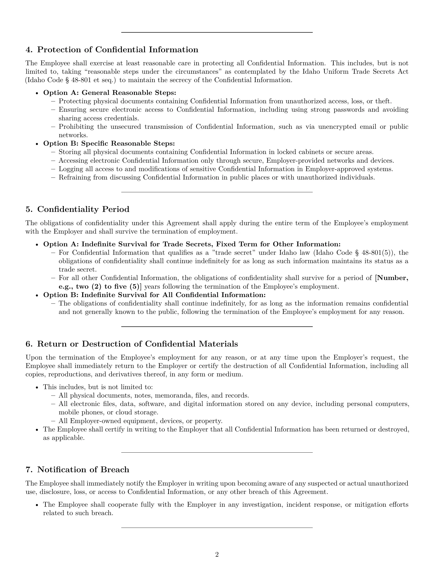 Preview page 2 of Pro Idaho employee nda template