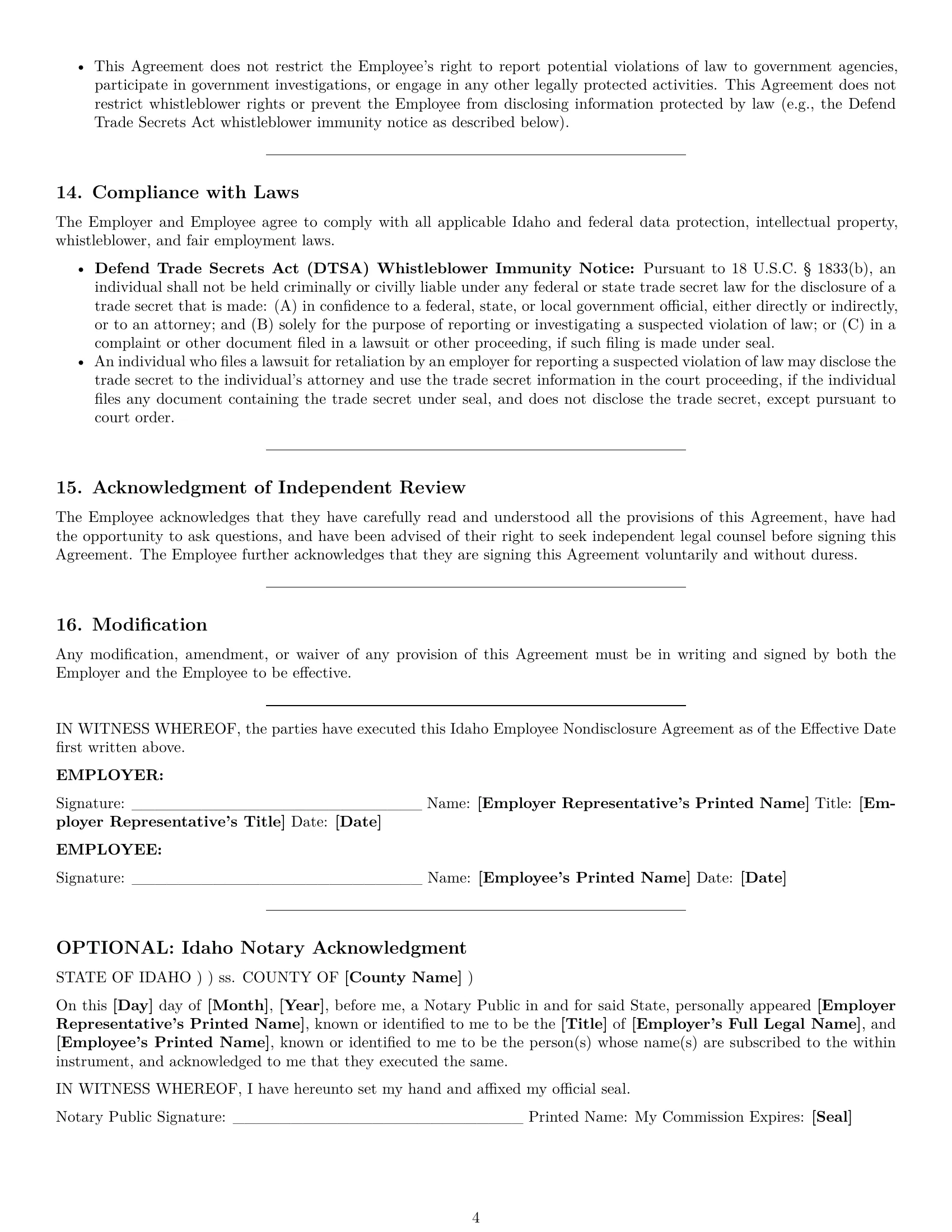 Preview page 4 of Pro Idaho employee nda template
