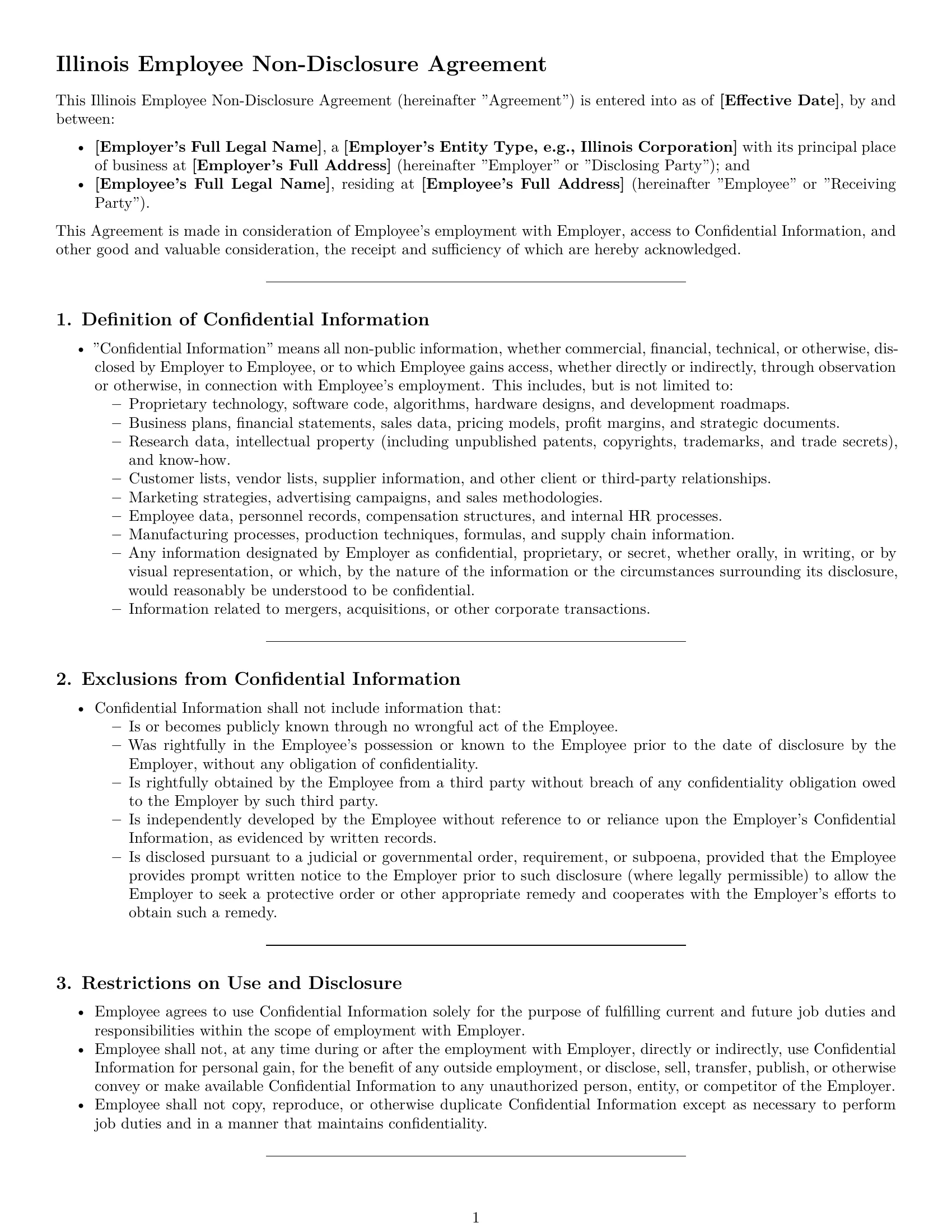 Preview page 1 of Pro Illinois employee nda template