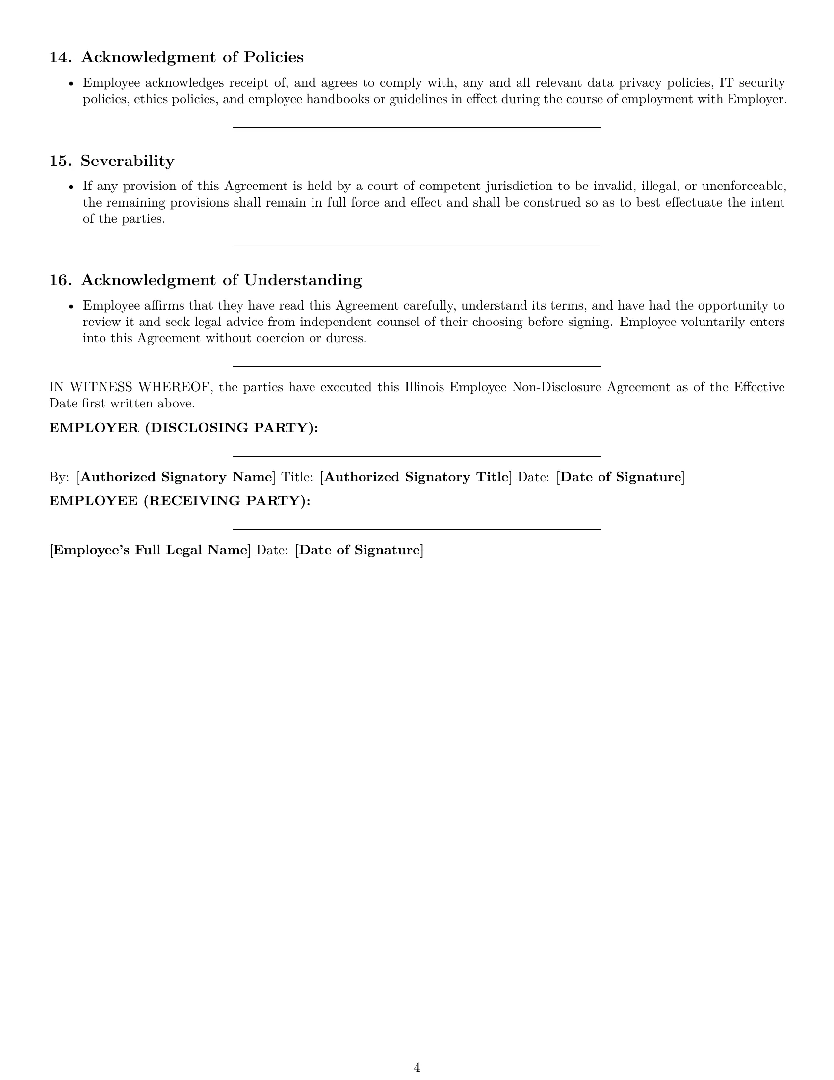 Preview page 4 of Pro Illinois employee nda template
