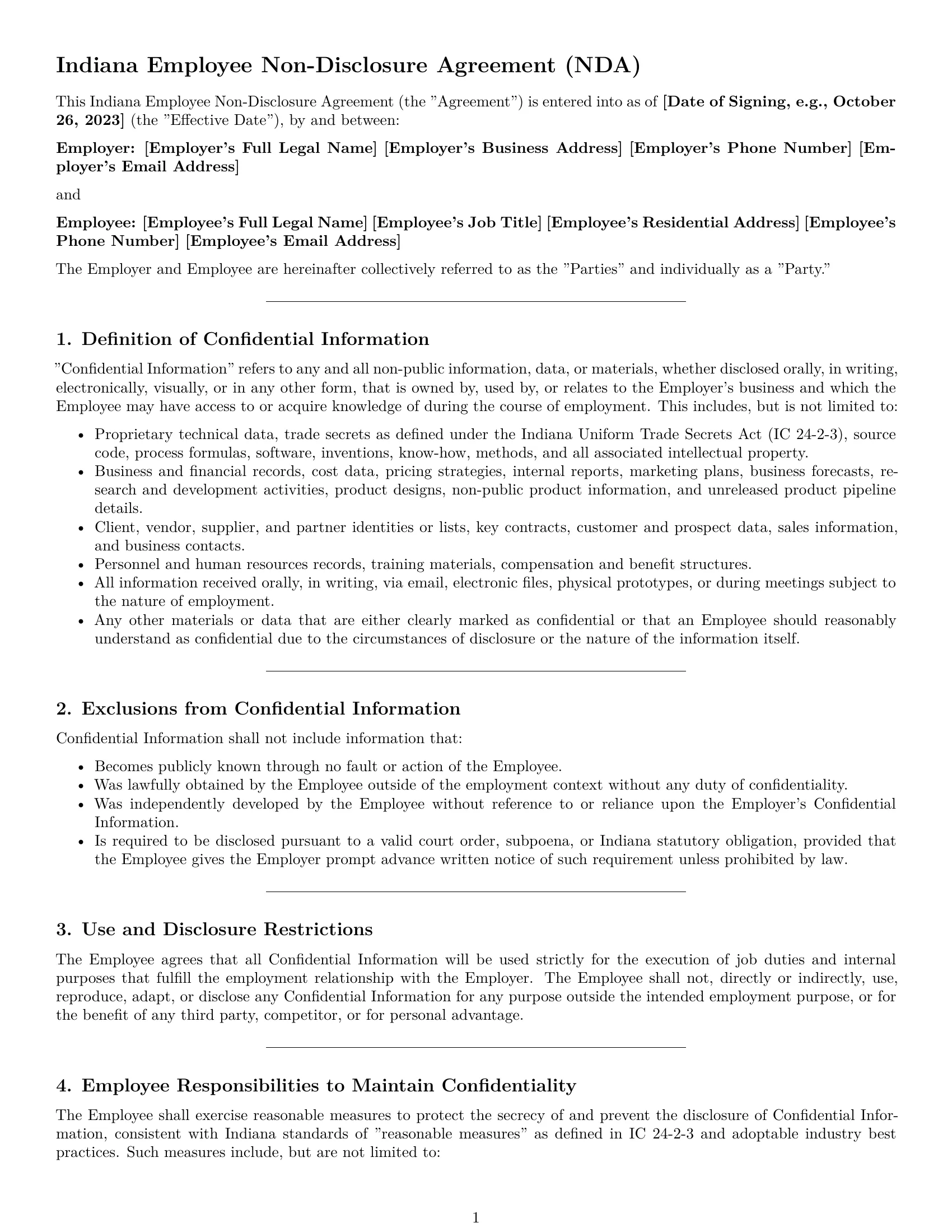 Preview page 1 of Pro Indiana employee nda template