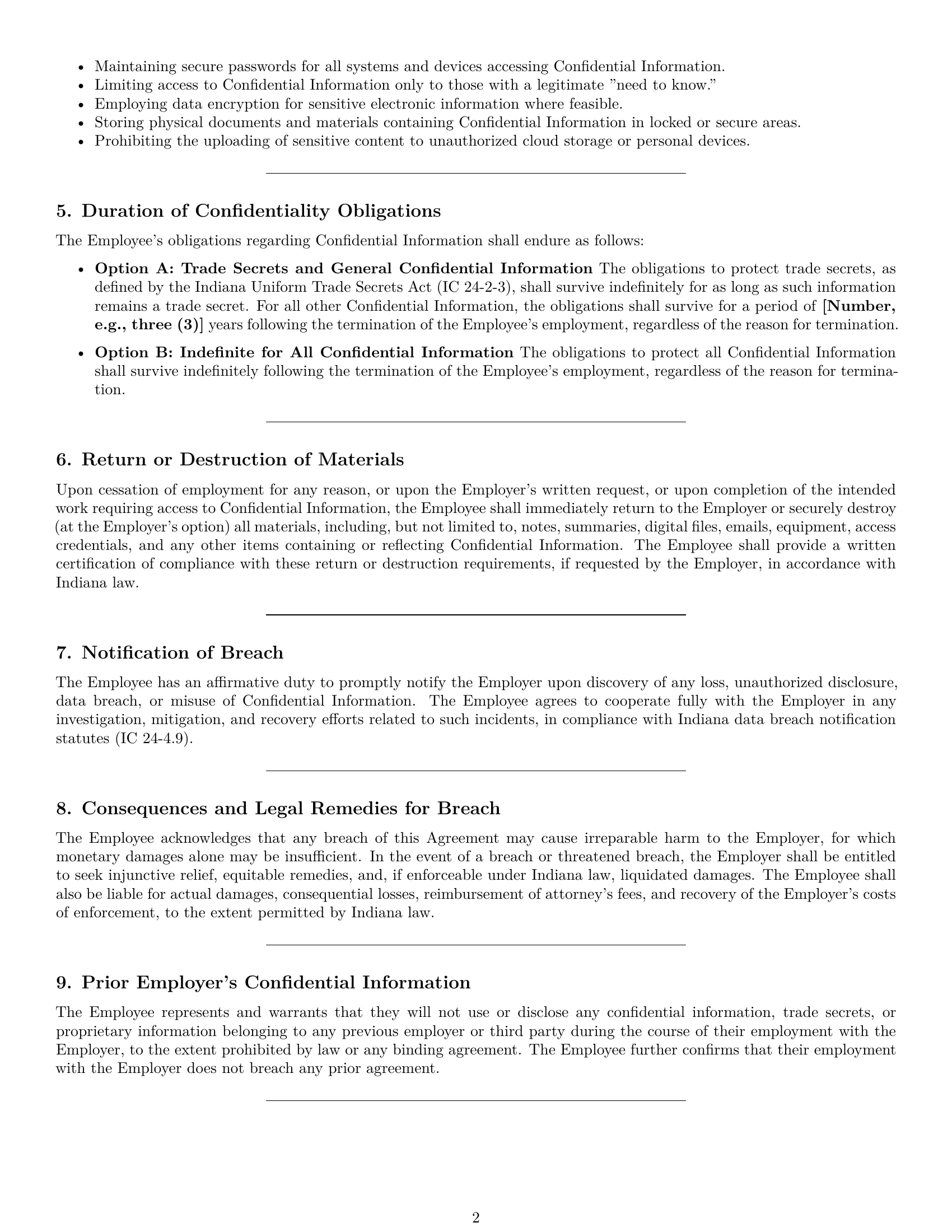 Preview page 2 of Pro Indiana employee nda template