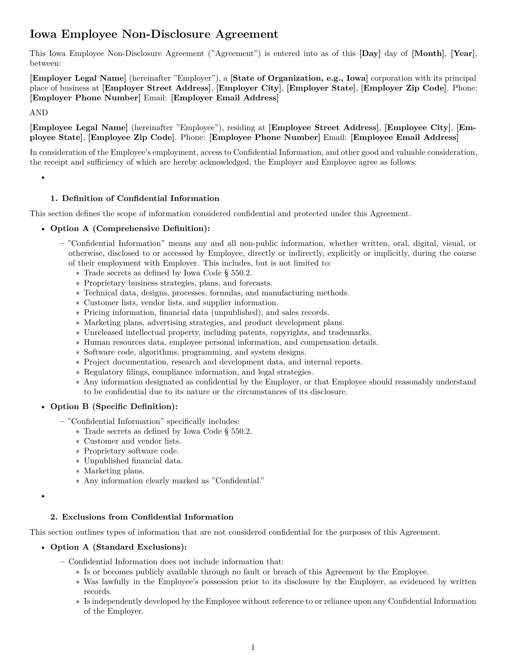 Preview page 1 of Pro Iowa employee nda template