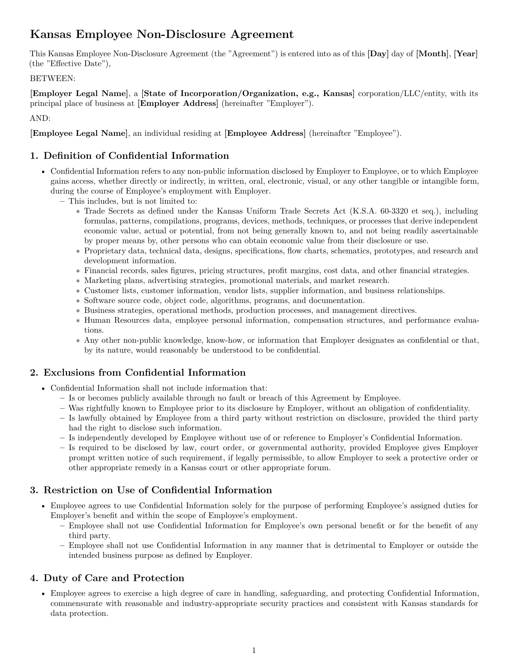 Preview page 1 of Pro Kansas employee nda template