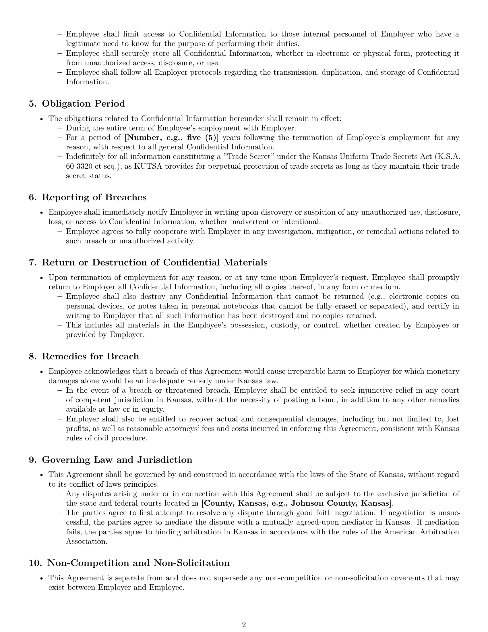 Preview page 2 of Pro Kansas employee nda template