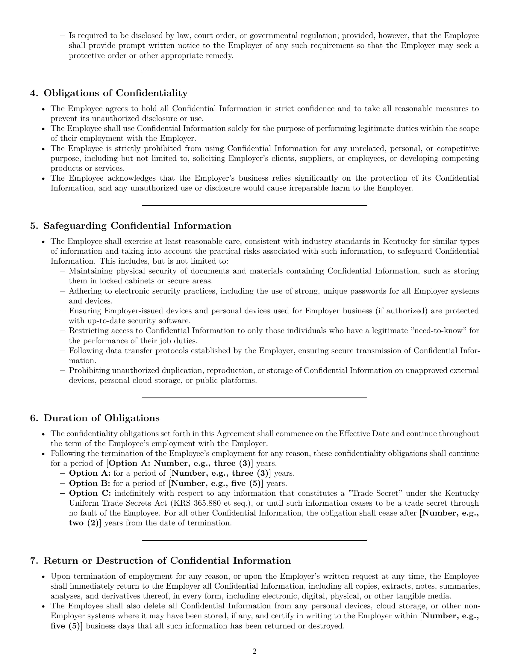 Preview page 2 of Pro Kentucky employee nda template