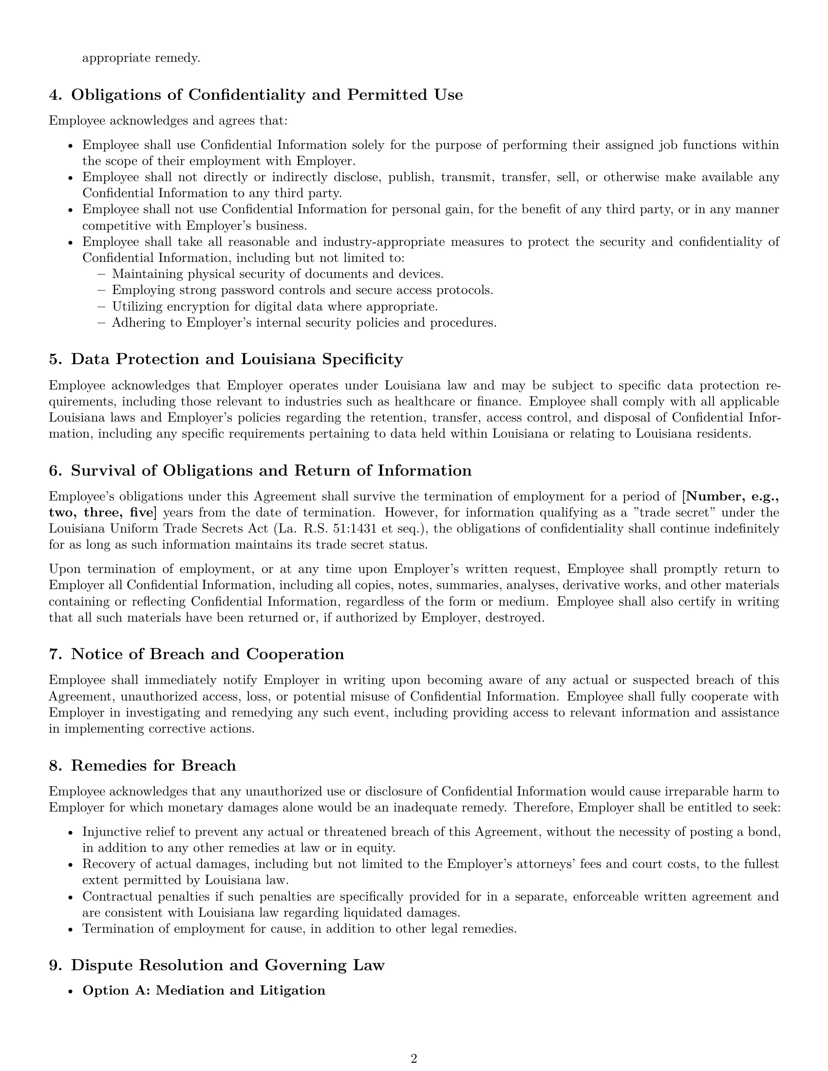 Preview page 2 of Pro Louisiana employee nda template