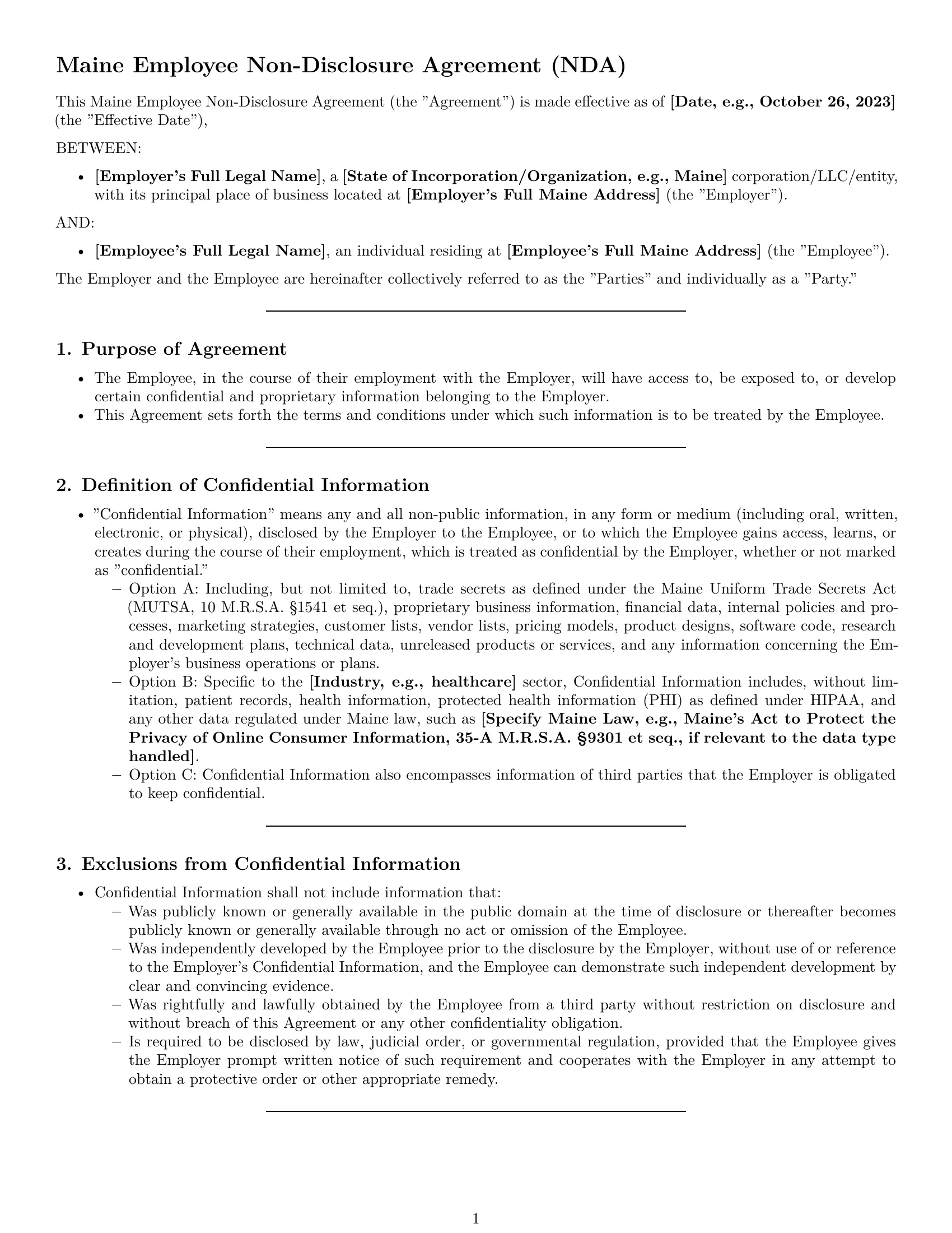 Preview page 1 of Pro Maine employee nda template