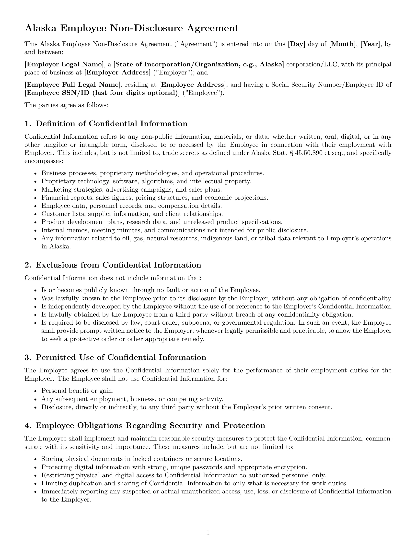 Preview page 1 of Pro Alaska employee nda template