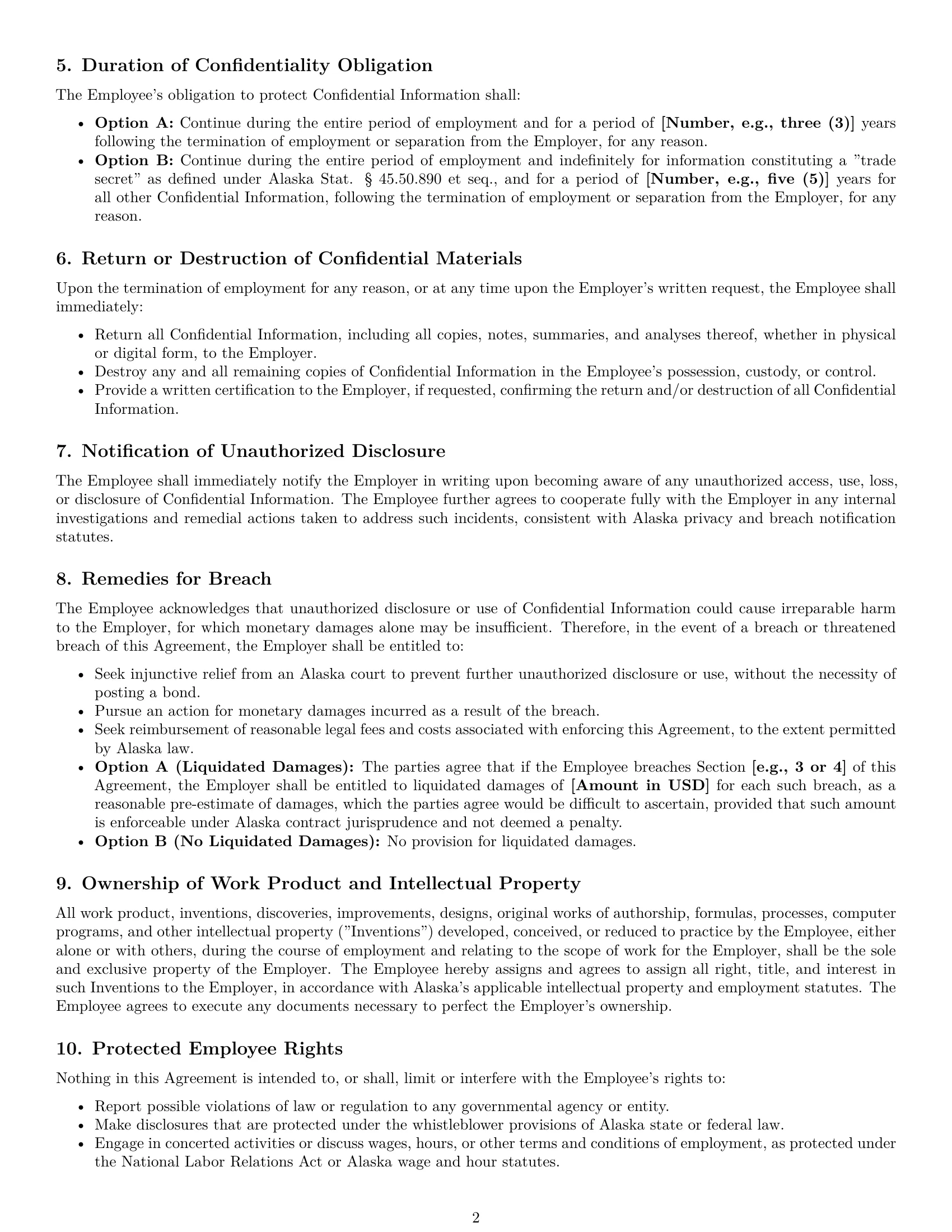 Preview page 2 of Pro Alaska employee nda template