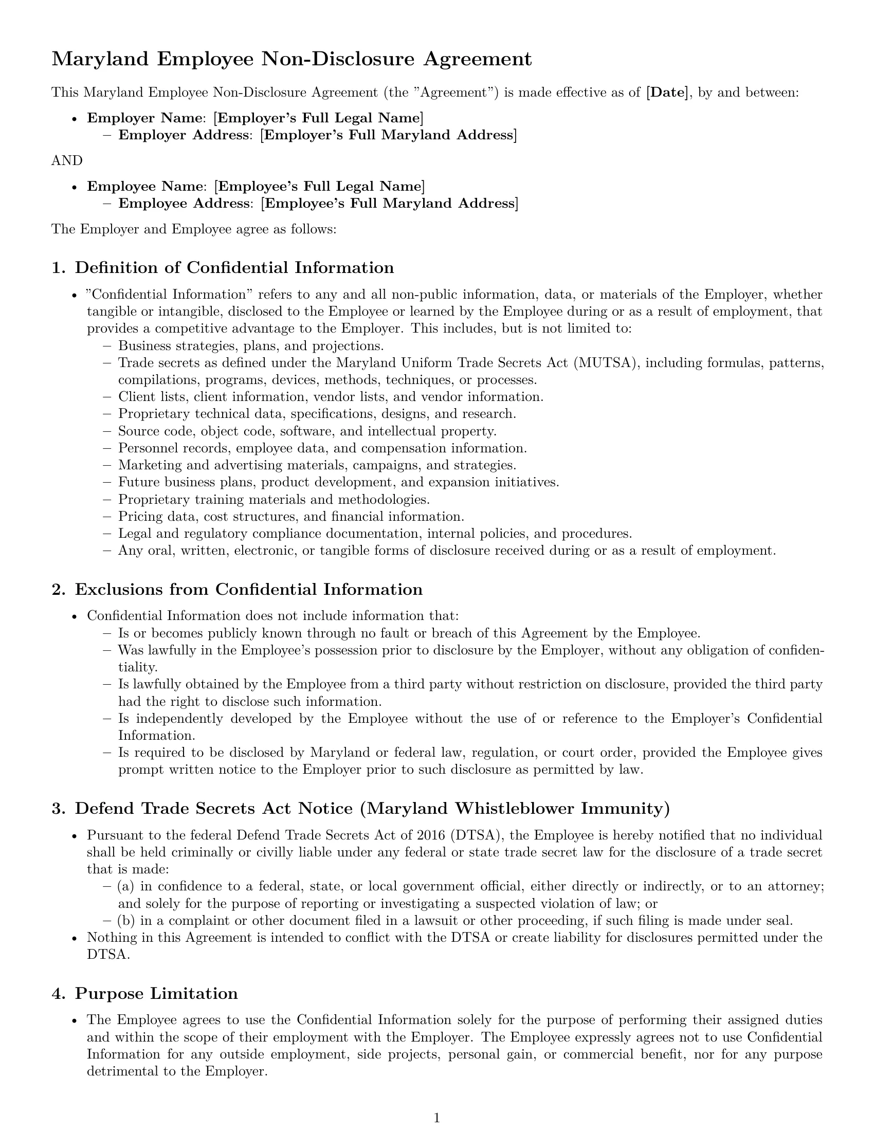 Preview page 1 of Pro Maryland employee nda template