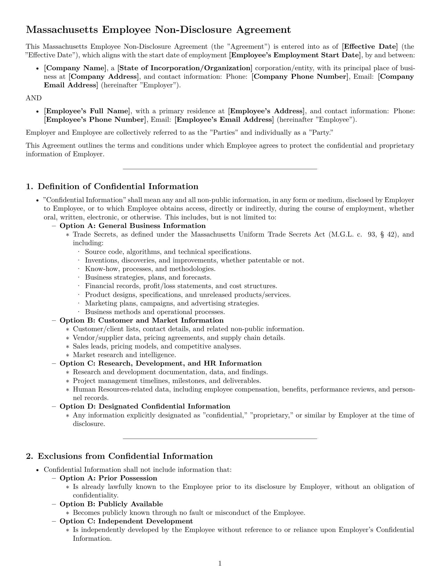 Preview page 1 of Pro Massachusetts employee nda template