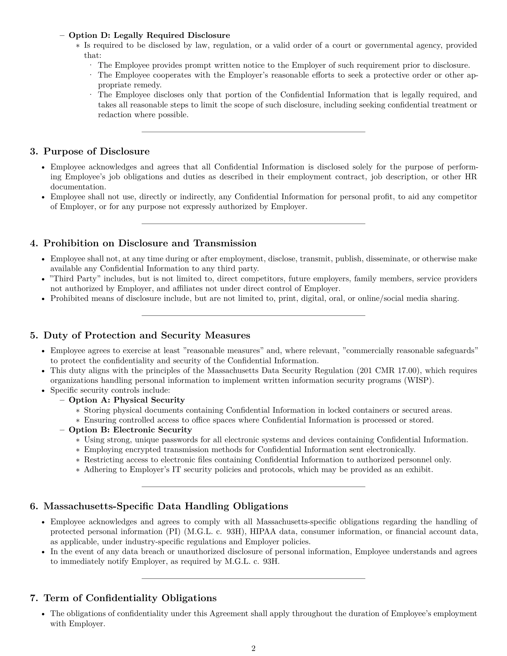 Preview page 2 of Pro Massachusetts employee nda template